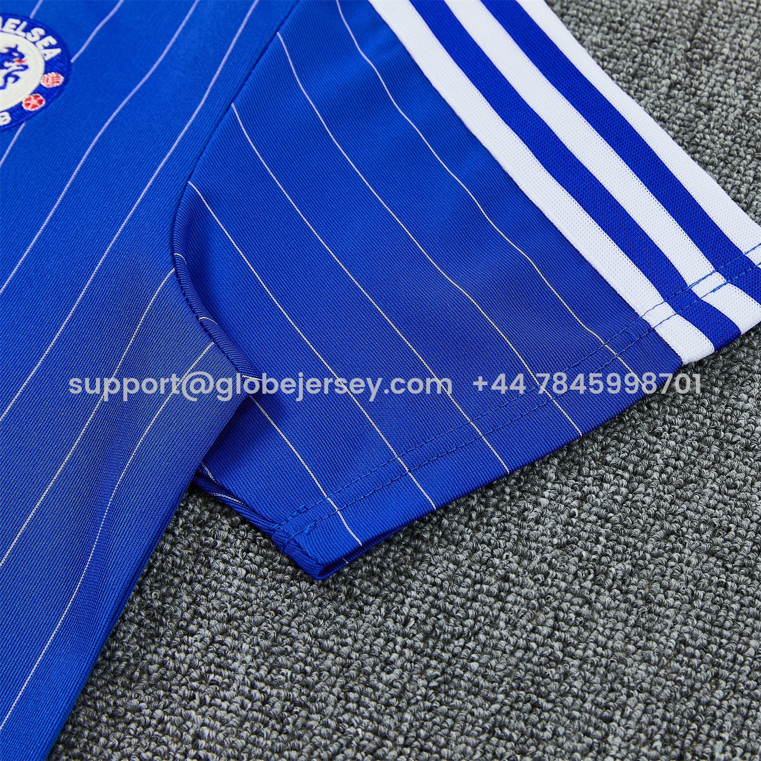 GlobeJersey-C.H.E.L.S.E.A 25-26 Retro Style Short-Sleeve Training Set - Blue Top & White Pants