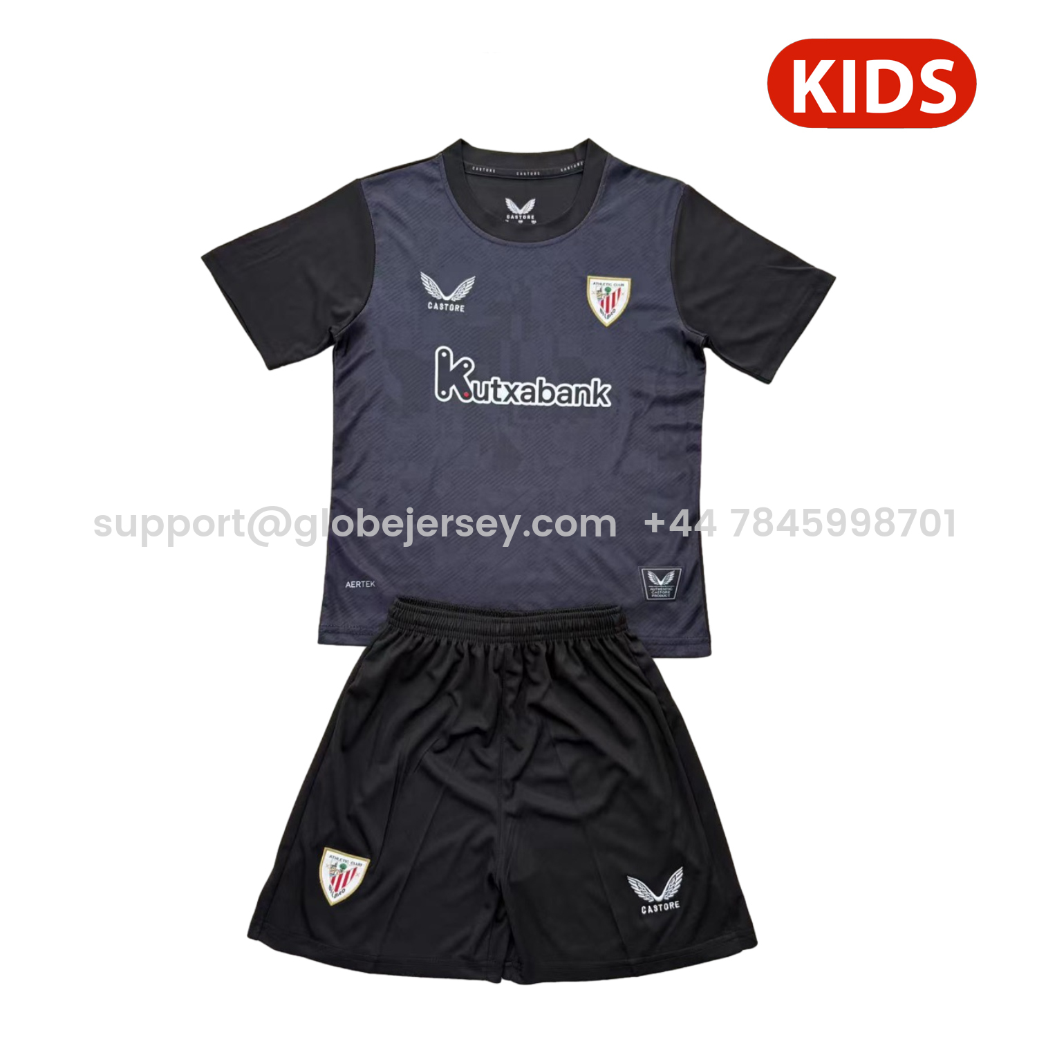 GlobeJersey-Athletic Bilbao 25-26 Black Goalkeeper Kids Kit