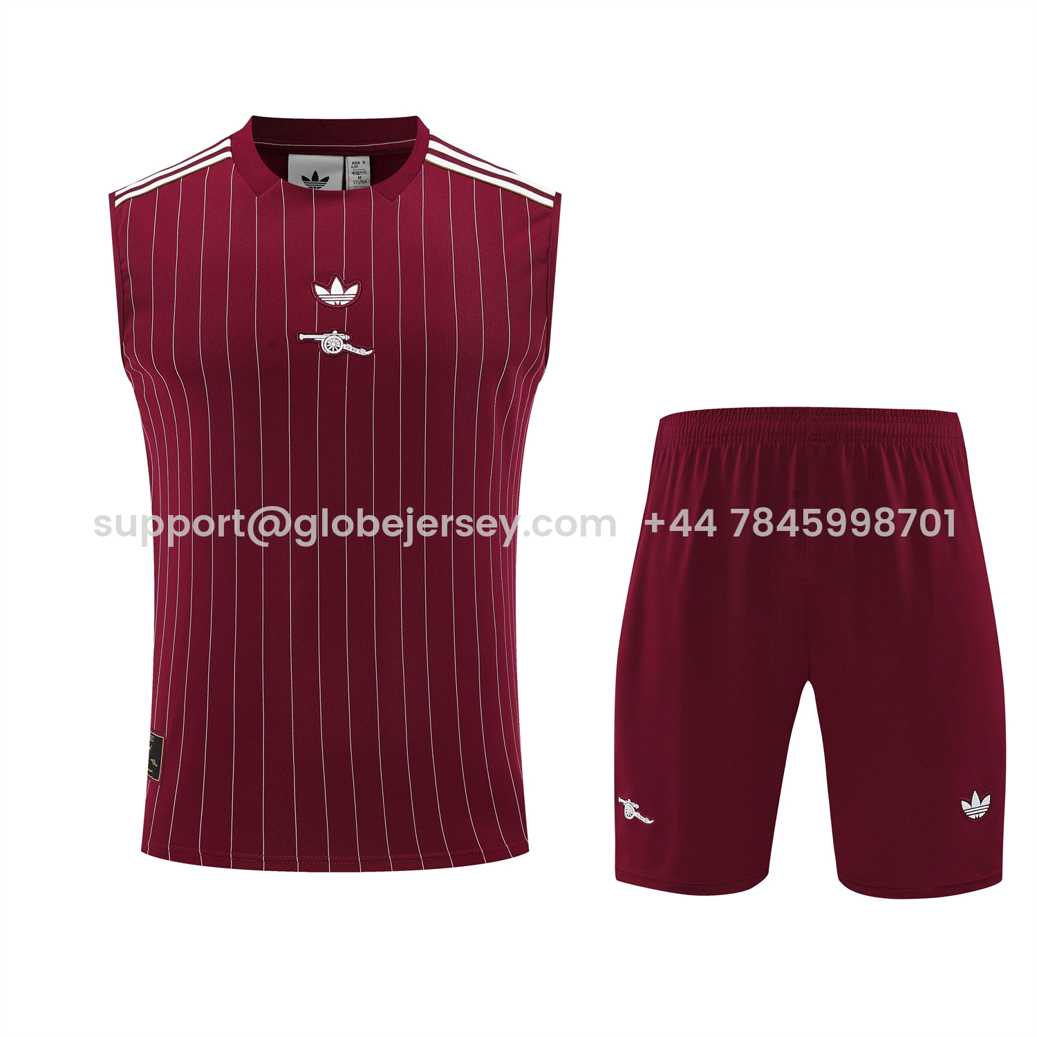 GlobeJersey-Arsenal 25-26 Retro Style Vest Training Set - Burgundy With White Stripes Top & Pants