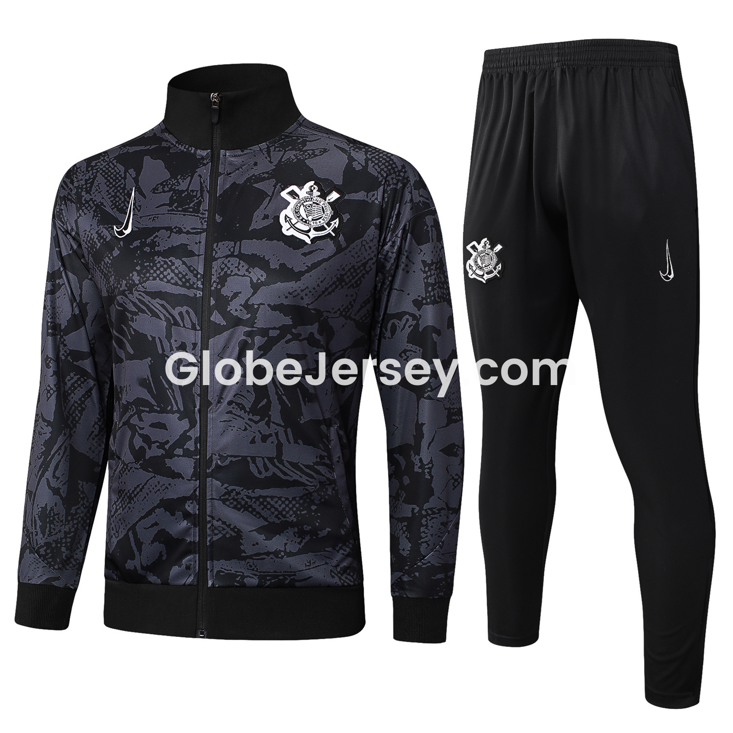 GlobeJersey-Corinthians 25-26 Jacket Training Tracksuit - Black and Gray Pattern Jackets & Black Pants