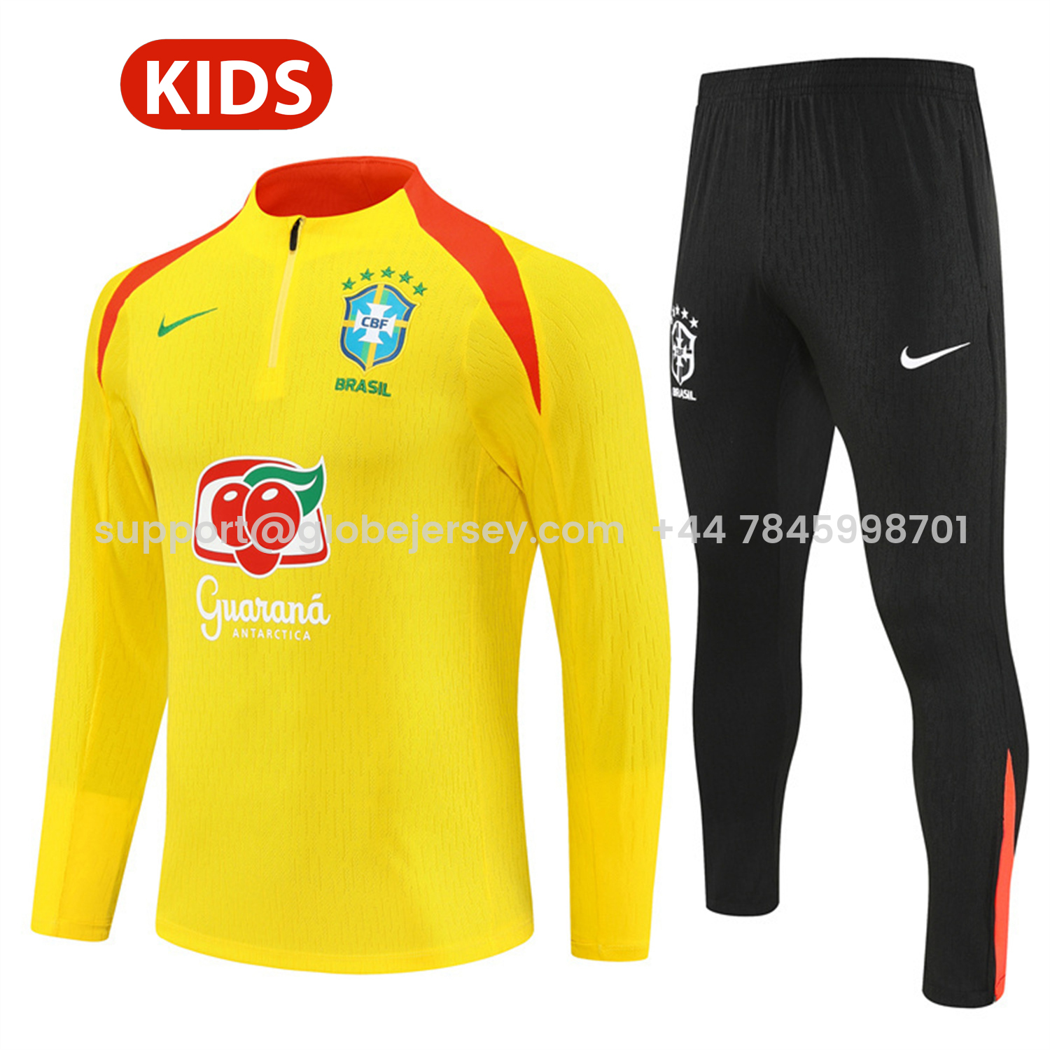 GlobeJersey-Brazil 25-26 Long Sleeve Training Set - Player Version - Yellow Top and Black Pants
