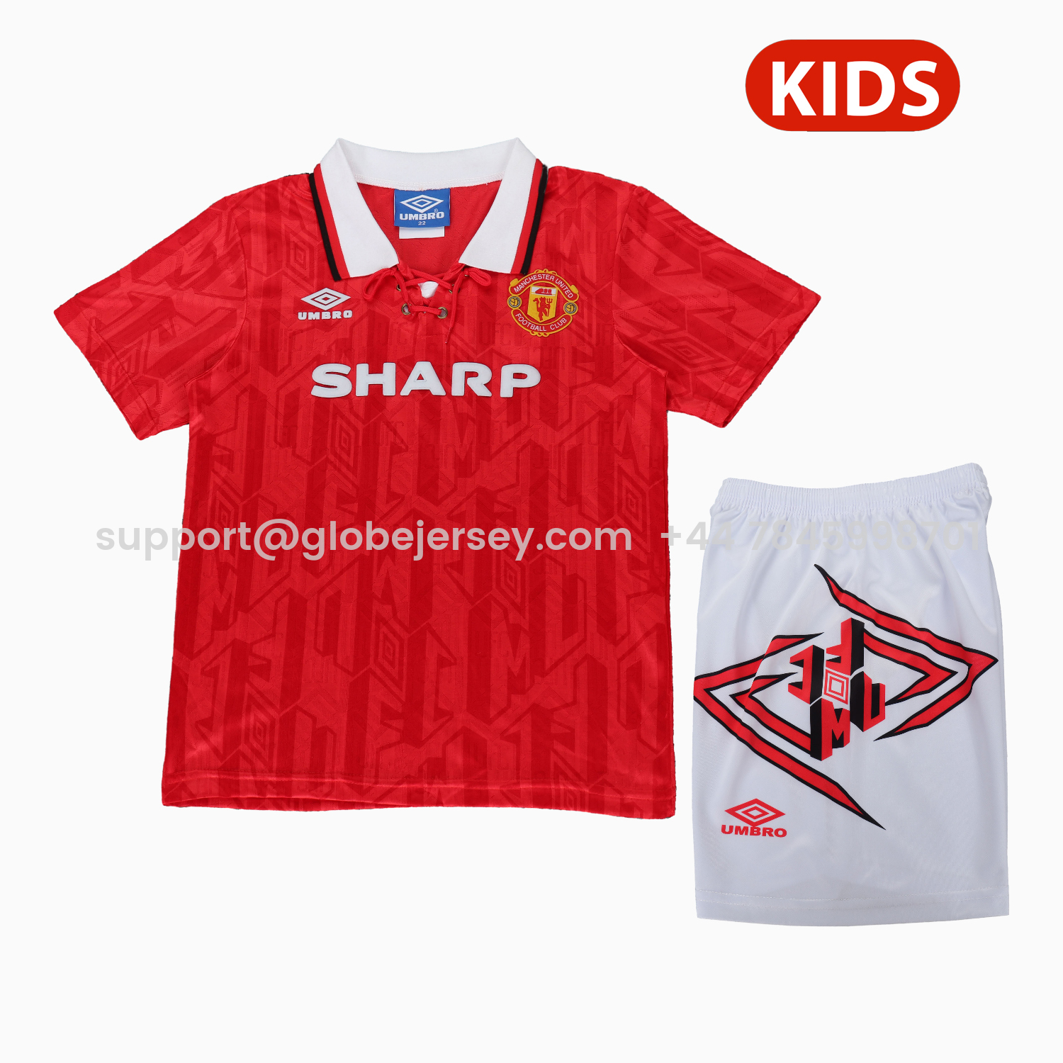 GlobeJersey-Retro Manchester United 92-94 Home Kids Kit
