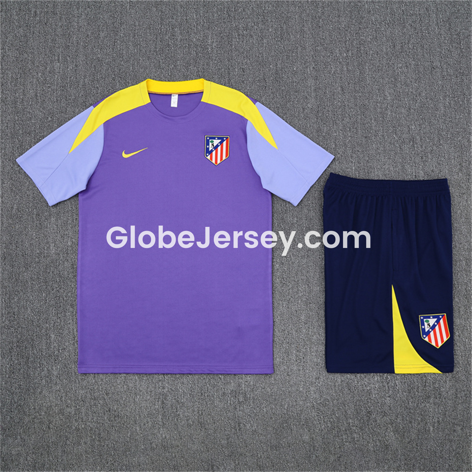 GlobeJersey-Atletico Madrid 25-26 Short-Sleeve Training Set - Purple Top & Royal Blue shorts