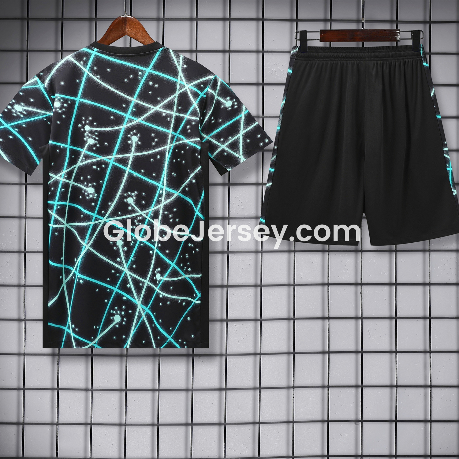 GlobeJersey-Inter Milan 25-26 Short-Sleeve Training Set - Blue Fluorescent Rays Black Top & Black Shorts