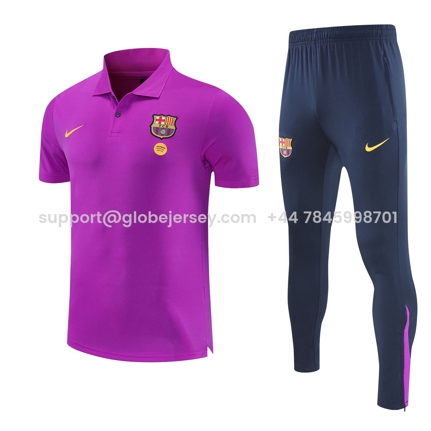 GlobeJersey-Barcelona 25-26 POLO Short-Sleeve Training Set - Purple Top and Dark Blue Pants