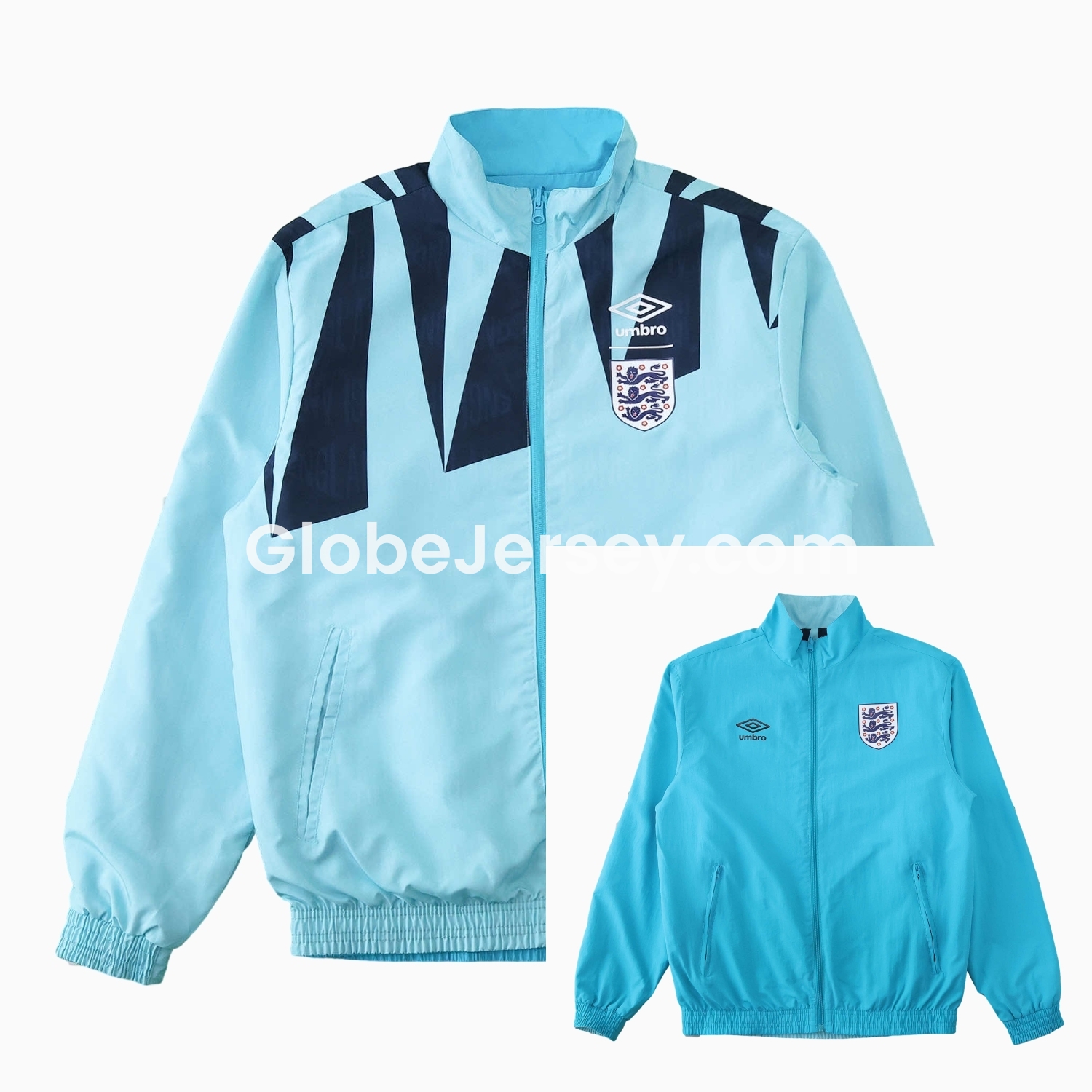 GlobeJersey-Retro England 1992 Double Sided Reversible Windbreaker - Blue & Green