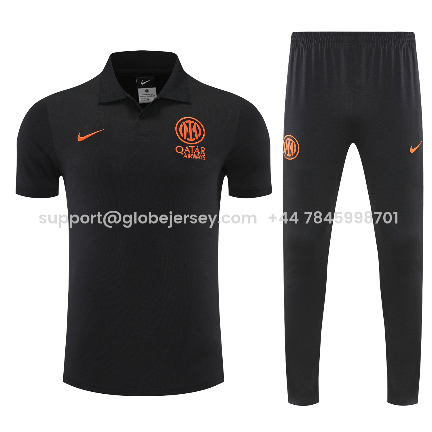 GlobeJersey-Inter Milan 25-26 POLO Short-Sleeve Training Set - Black Top and Black Pants