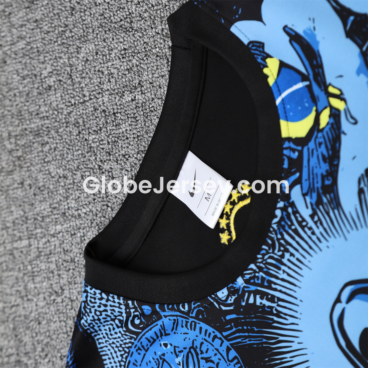 GlobeJersey-Brazil 25-26 Blue Jesus Statue Short-Sleeve Training Set - Blue Top & Black Shorts