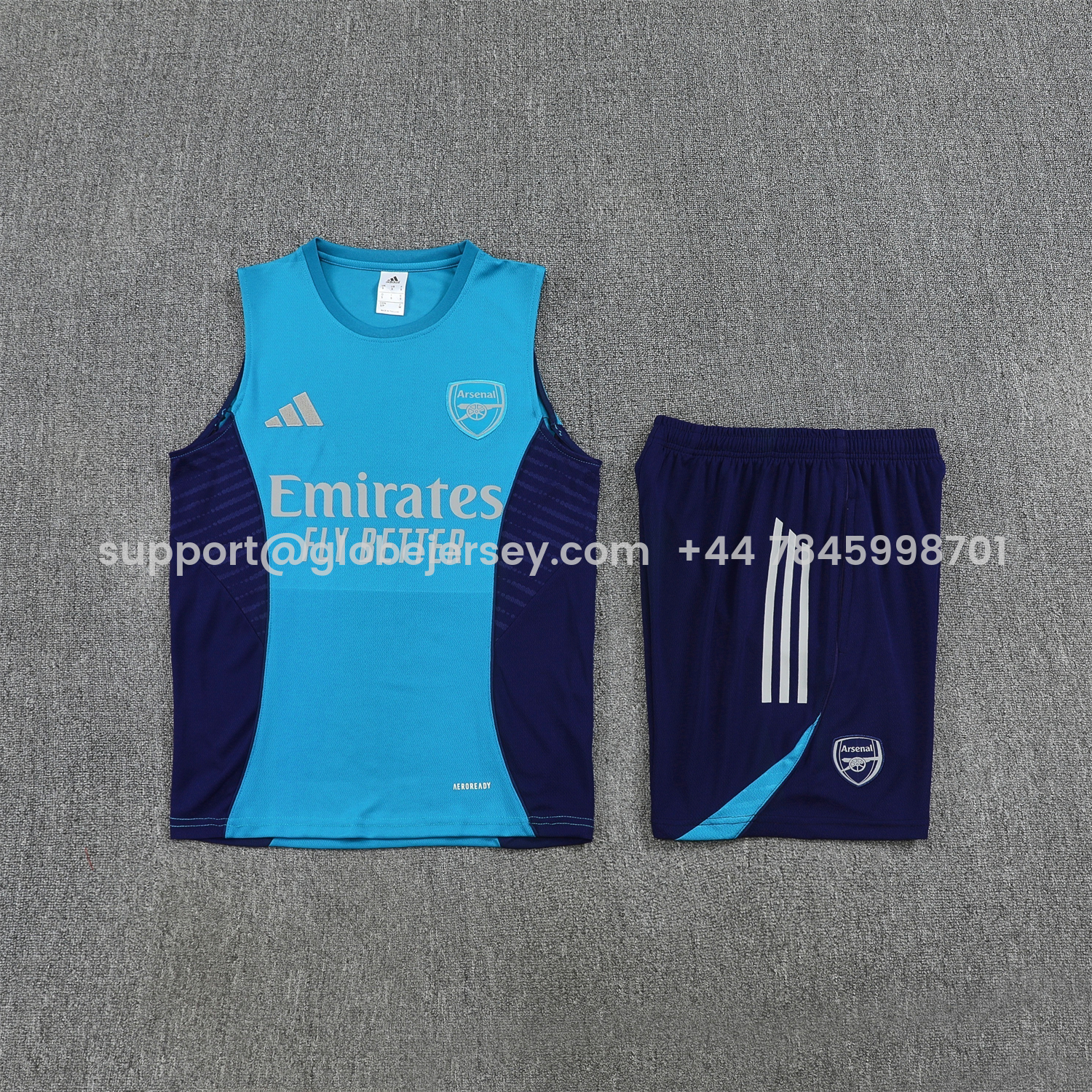 GlobeJersey-Arsenal 25-26 Vest Training Set - Light Blue Top & Royal Blue Shorts