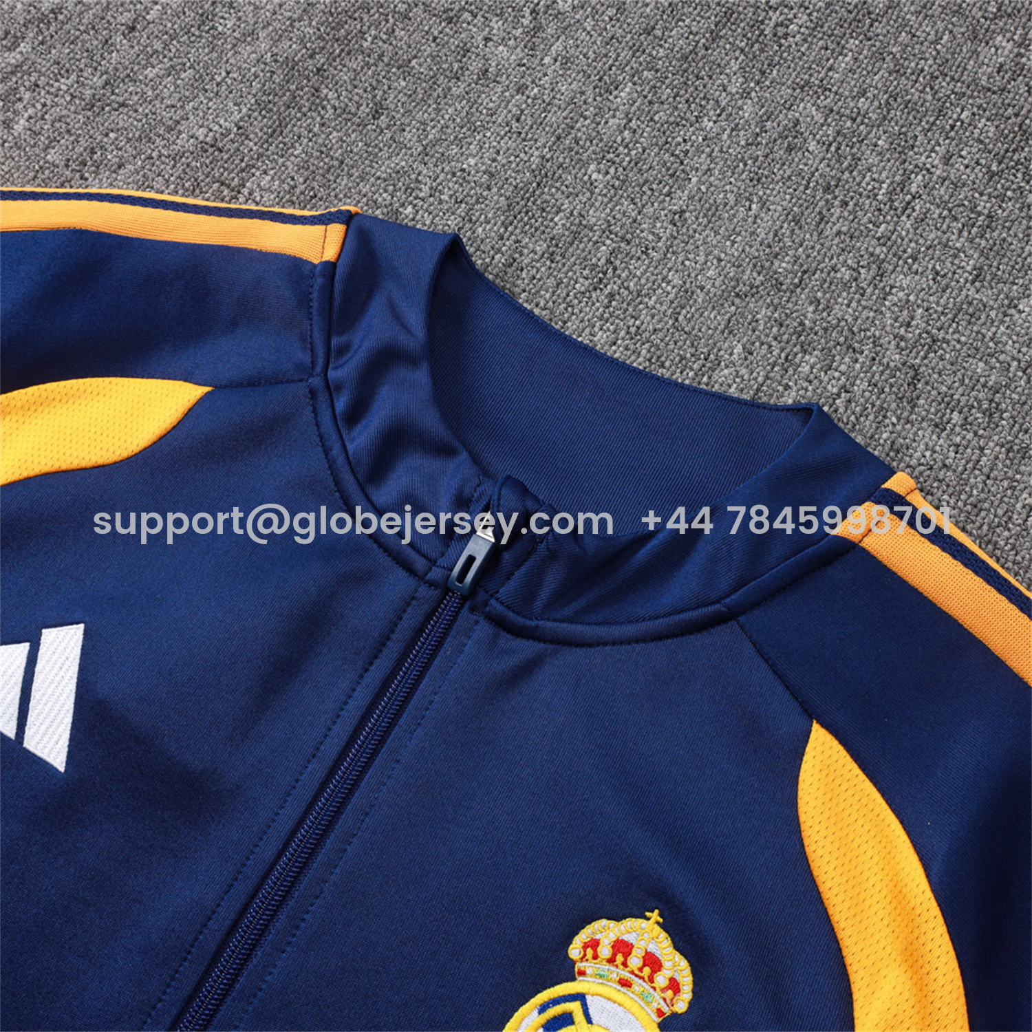 GlobeJersey-Real Madrid 26-27 Long Sleeves Training Set - Yellow Edge Deep Blue Top And Pants