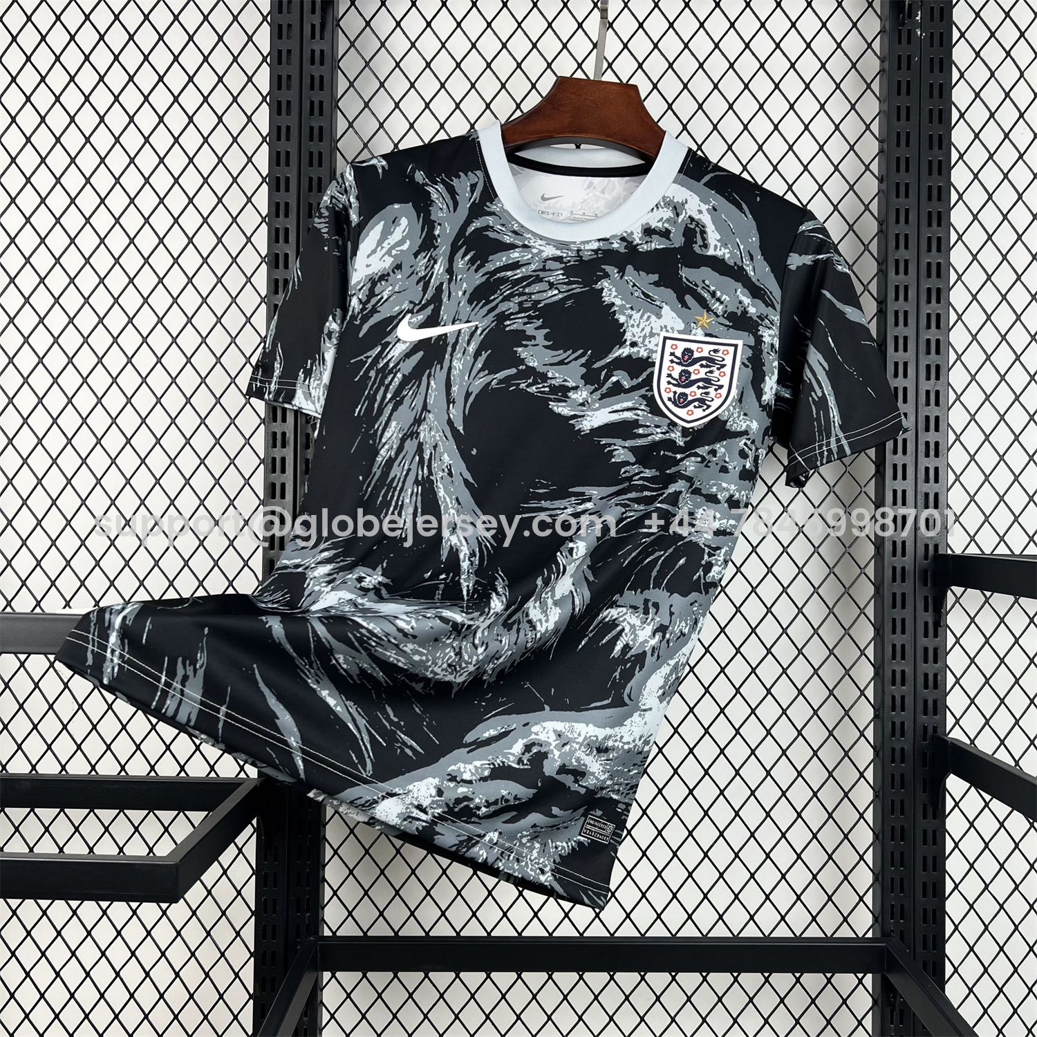 GlobeJersey-England 2026 Black With Gray And White Abstract Swirls Special Edition Jersey - Fans Version