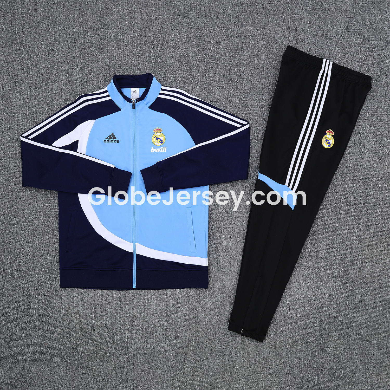 GlobeJersey-Real Madrid 25-26 Throwback Jacket Training Tracksuit - Blue Jackets & Black Pants