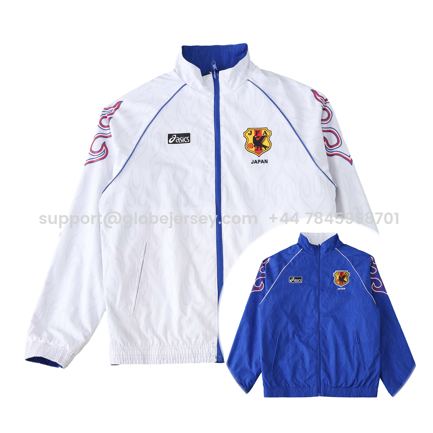 GlobeJersey-Retro Japan 1998 Throwback Double Sided Reversible Windbreaker - White & Blue