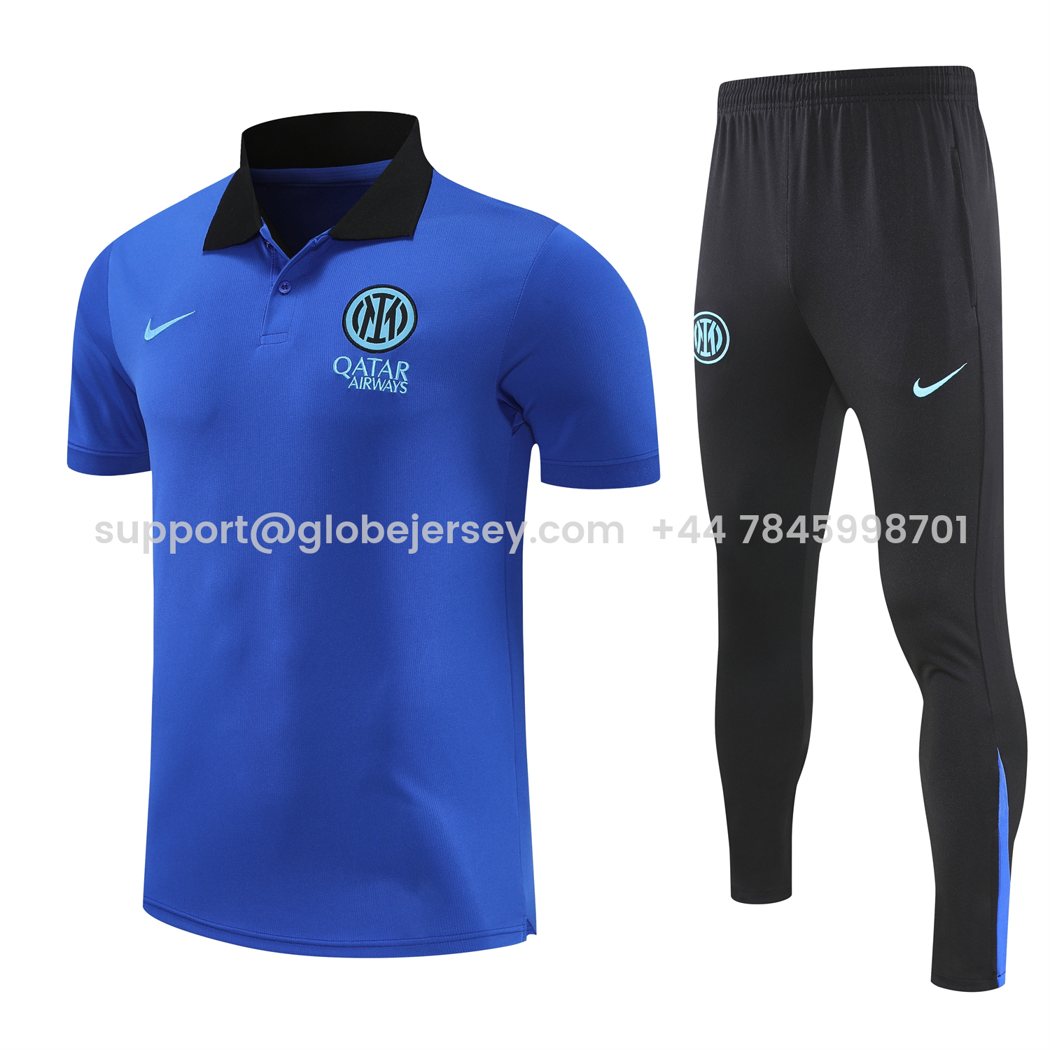 GlobeJersey-Inter Milan 25-26 POLO Short-Sleeve Training Set - Ocean Blue Top and Black Pants