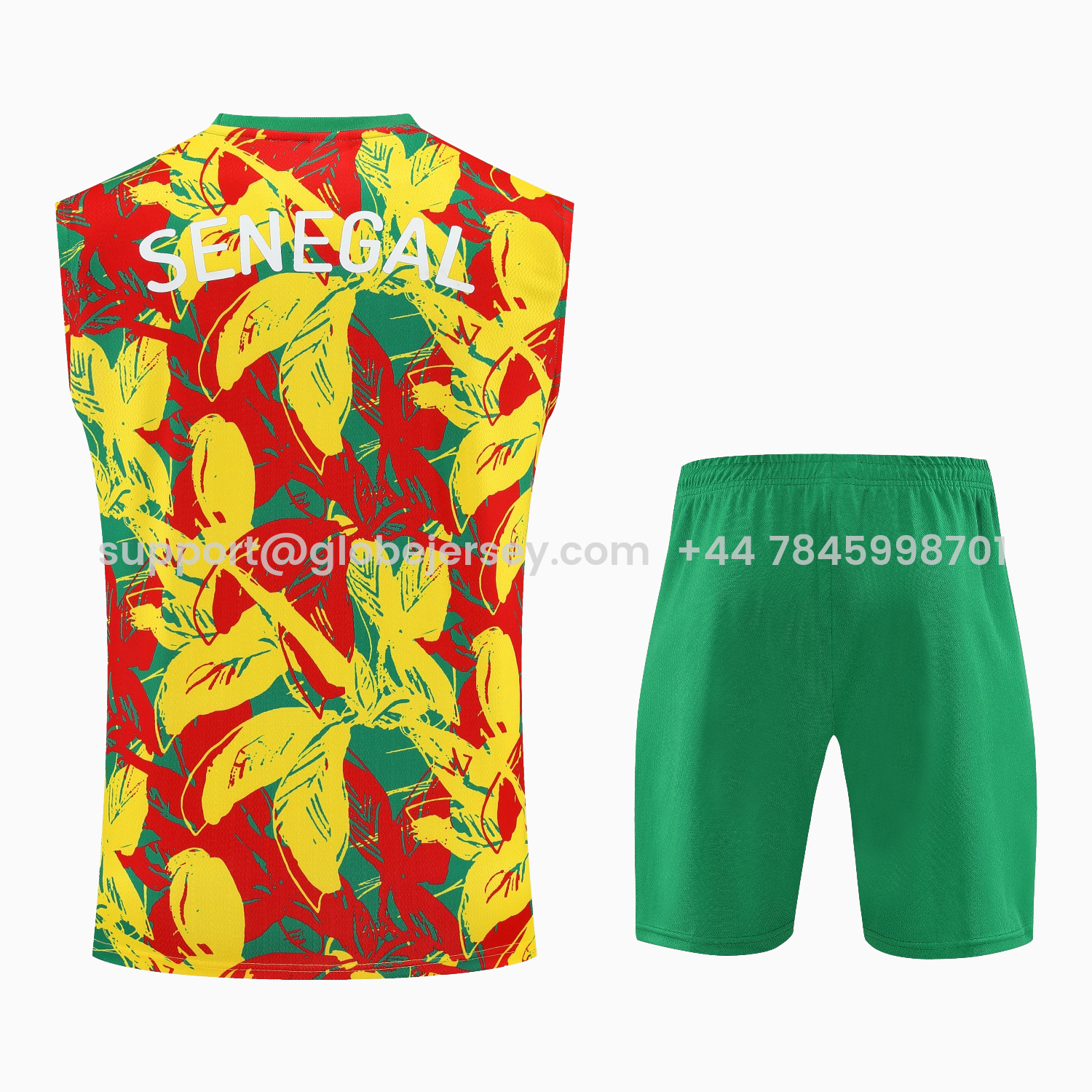 GlobeJersey-Senegal 2026 Vest Training Set - Variegated Vest and Green Shorts