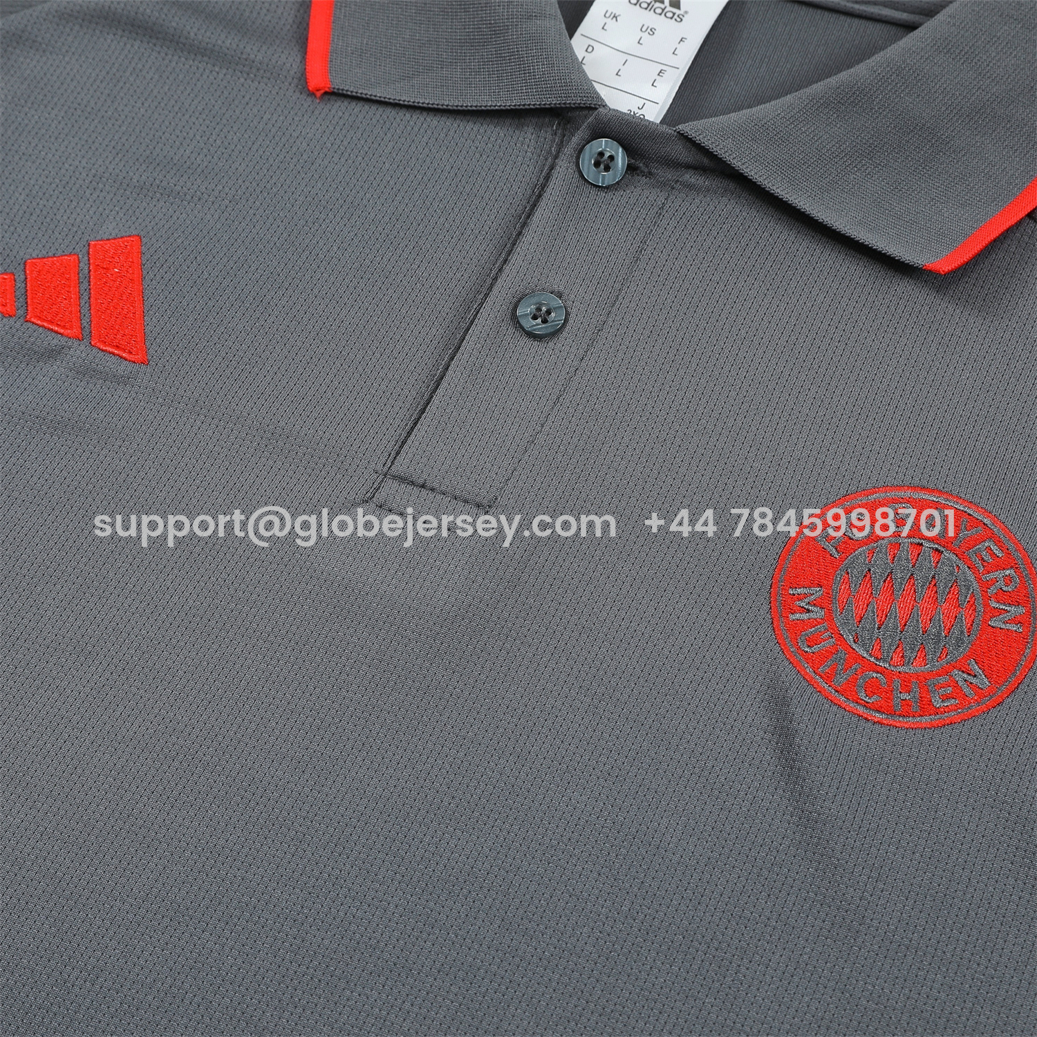 GlobeJersey-Bayern Munich 25-26 POLO Short-Sleeve Training Set - Deep Grey With Red Top and Pants