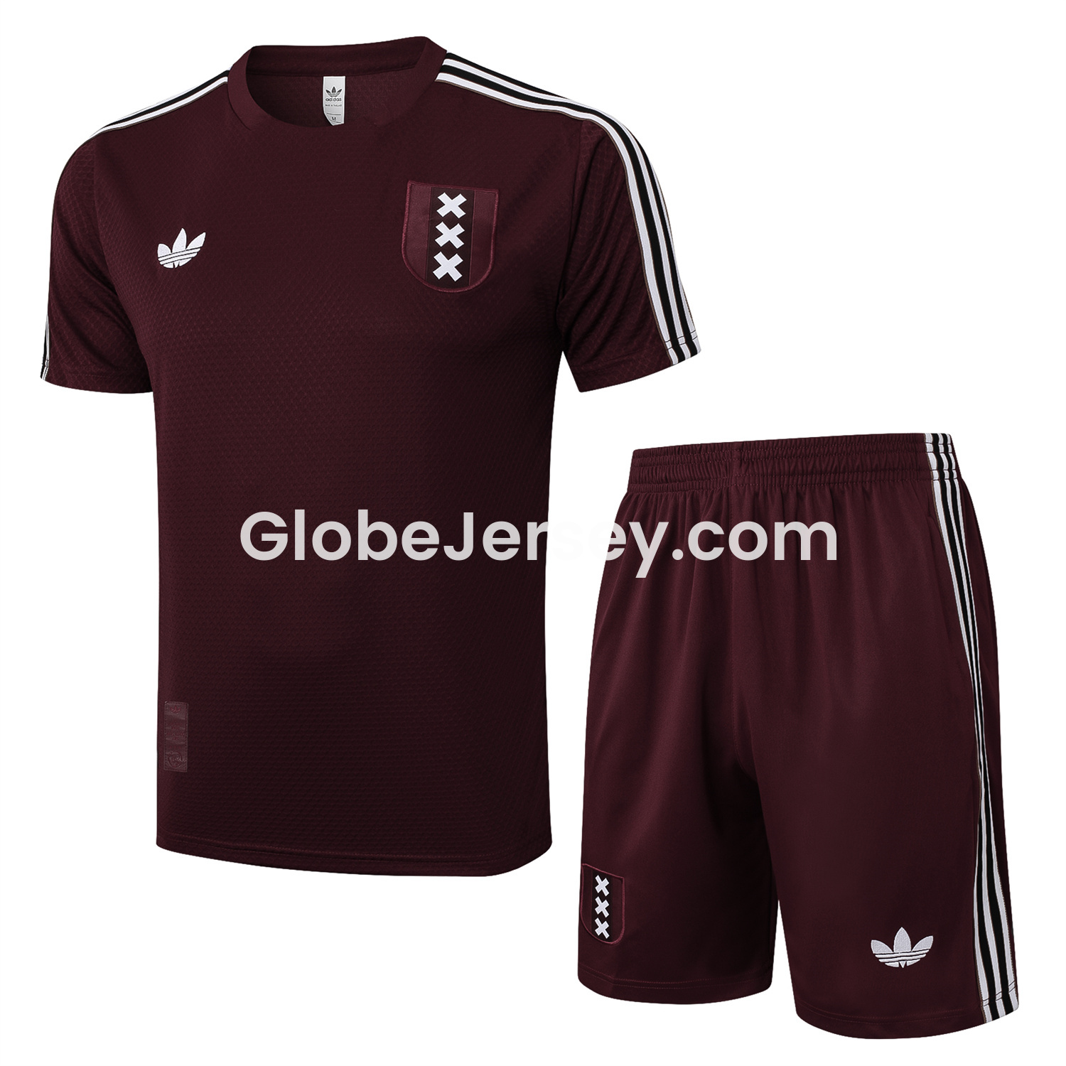 GlobeJersey-Ajax 25-26 Throwback Trefoil Short-Sleeve Training Set - Deep Red