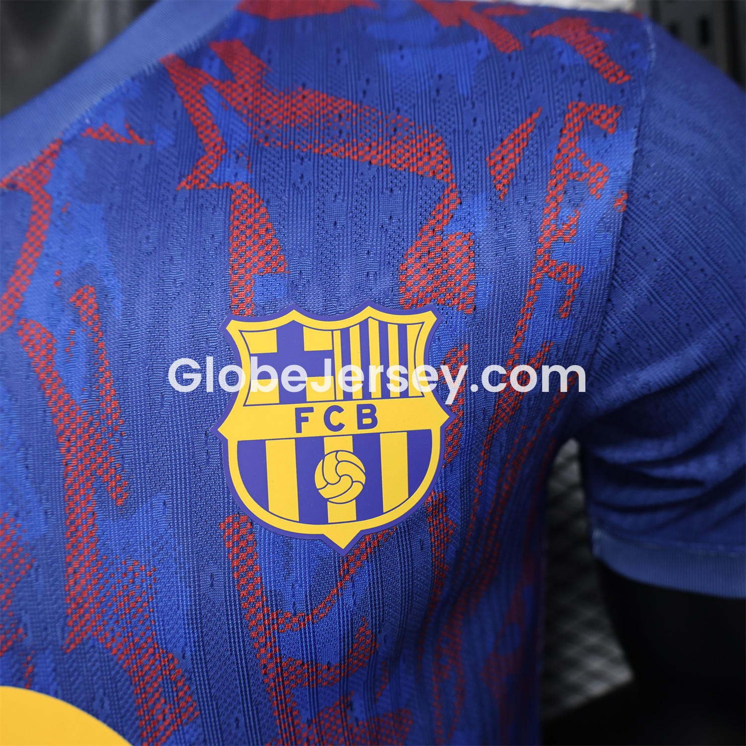 GlobeJersey-Barcelona 25-26 Blue Gradient and Red Shaped Pattern Pattern Jersey - Player Version