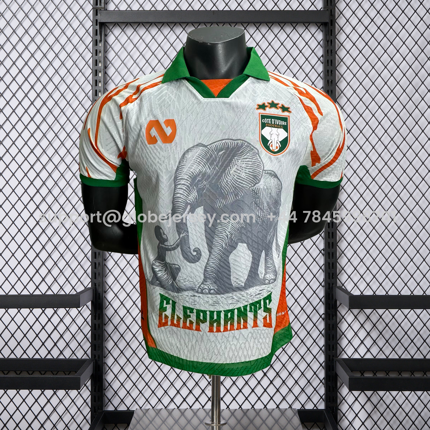GlobeJersey-Ivory Coast 25-26 Elephant And Kid White Jersey - Player Version