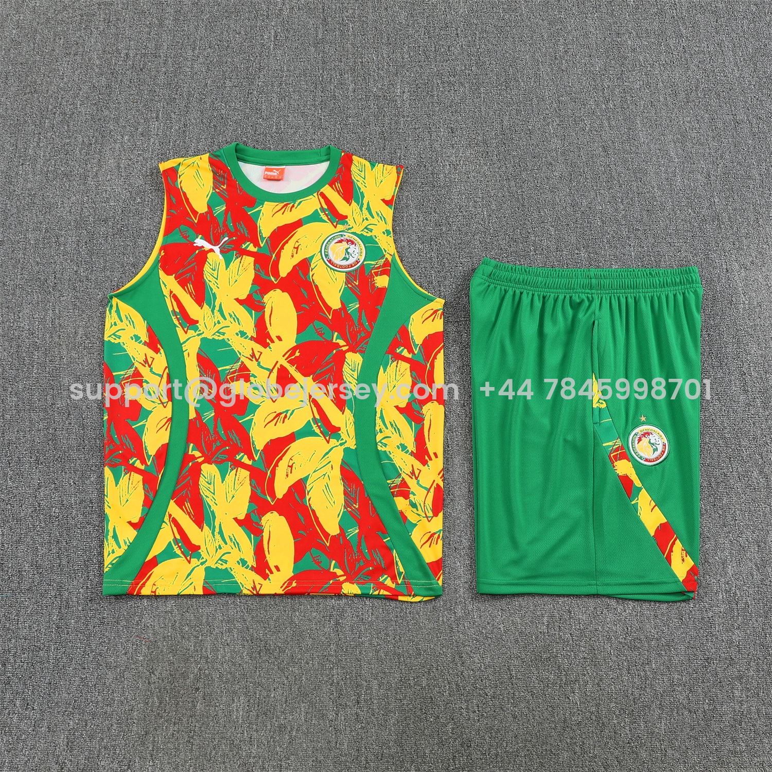 GlobeJersey-Senegal 2026 Vest Training Set - Variegated Vest and Green Shorts