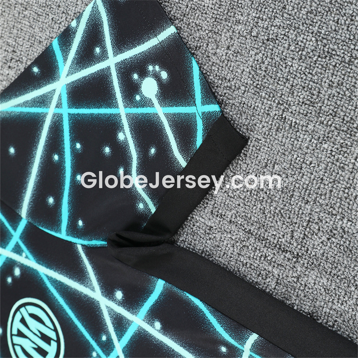 GlobeJersey-Inter Milan 25-26 Short-Sleeve Training Set - Blue Fluorescent Rays Black Top & Black Shorts