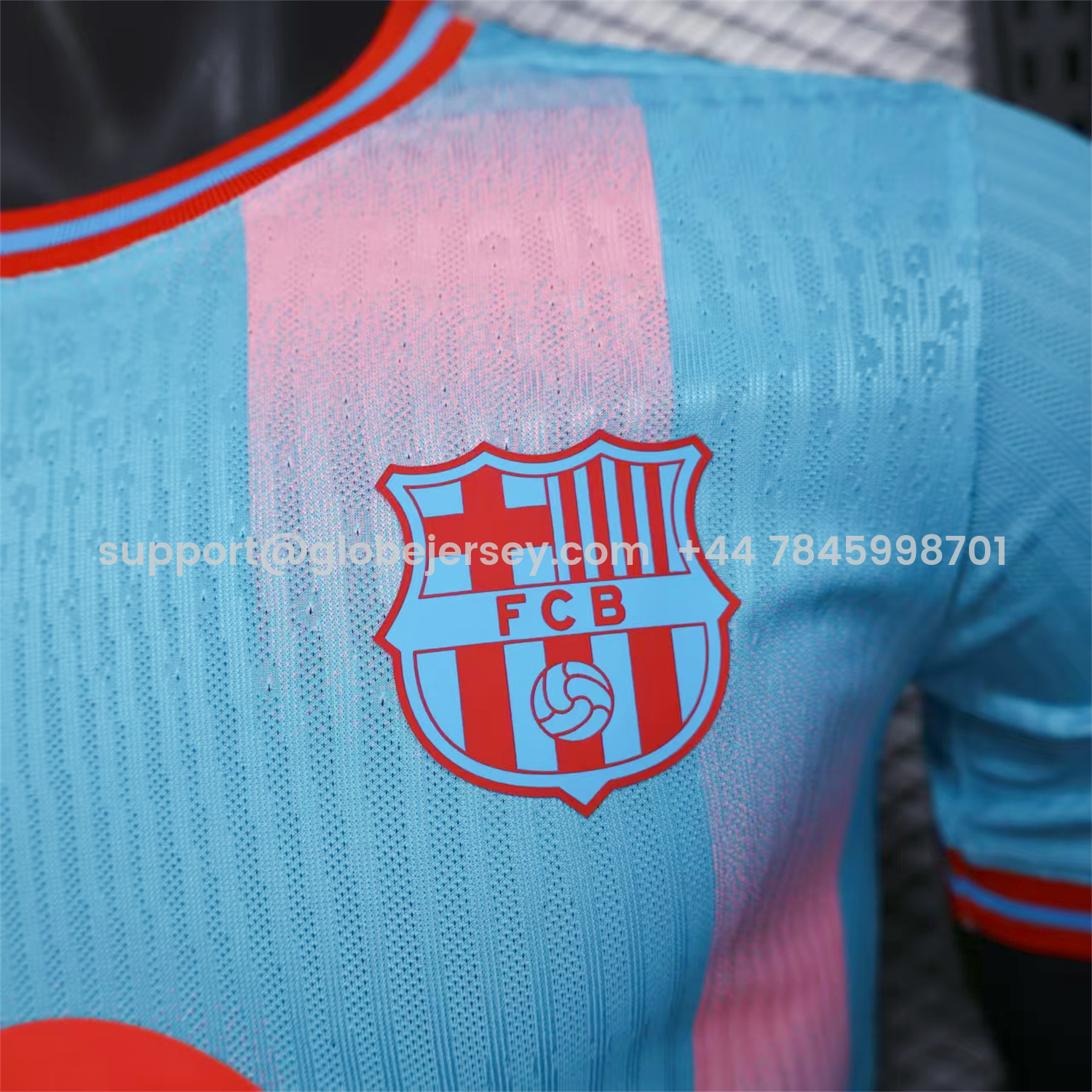 GlobeJersey-Barcelona 25-26 Orange Logo Pink & Light Blue Special Jersey - Player Version