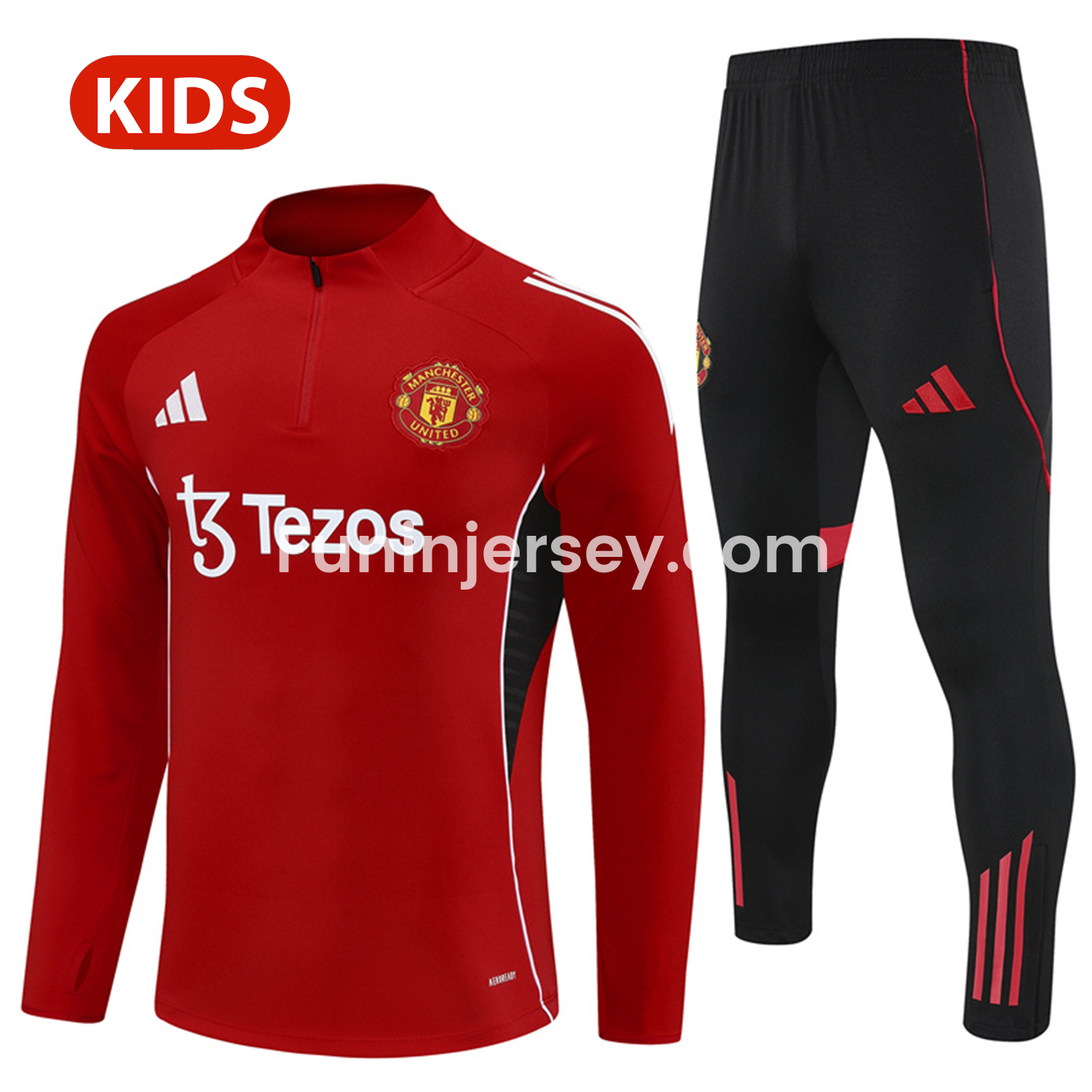 Funinjersey-Manchester United 25-26 Kid Long Sleeves Training Set - Red Top & Black Pants