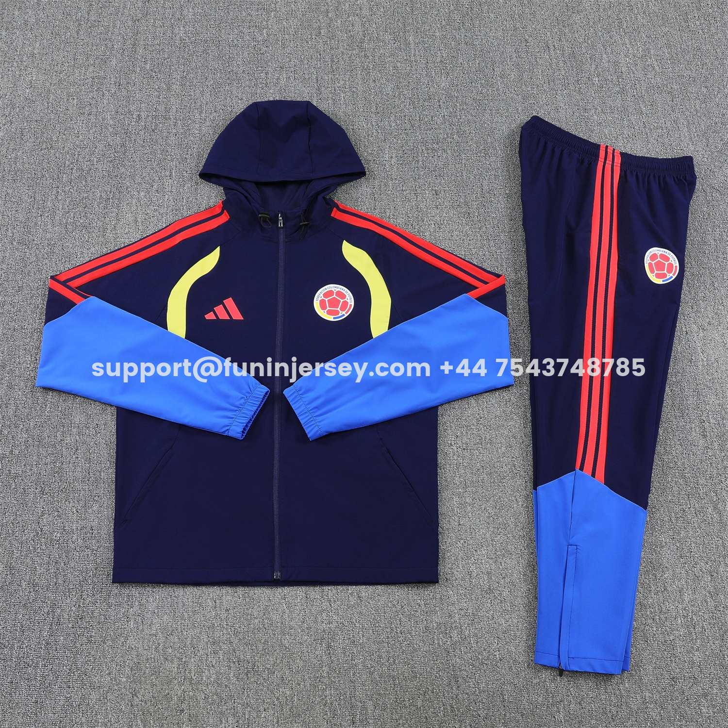 Funinjersey-Colombia 2026 Hooded Windbreaker Training Set - Dark Blue and Pants