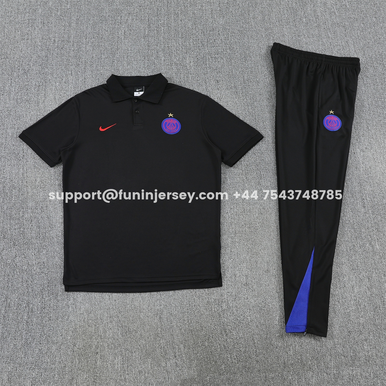 Funinjersey-Paris Saint-Germain PSG 25-26 POLO Short-Sleeve Training Set - Black Top and Pants
