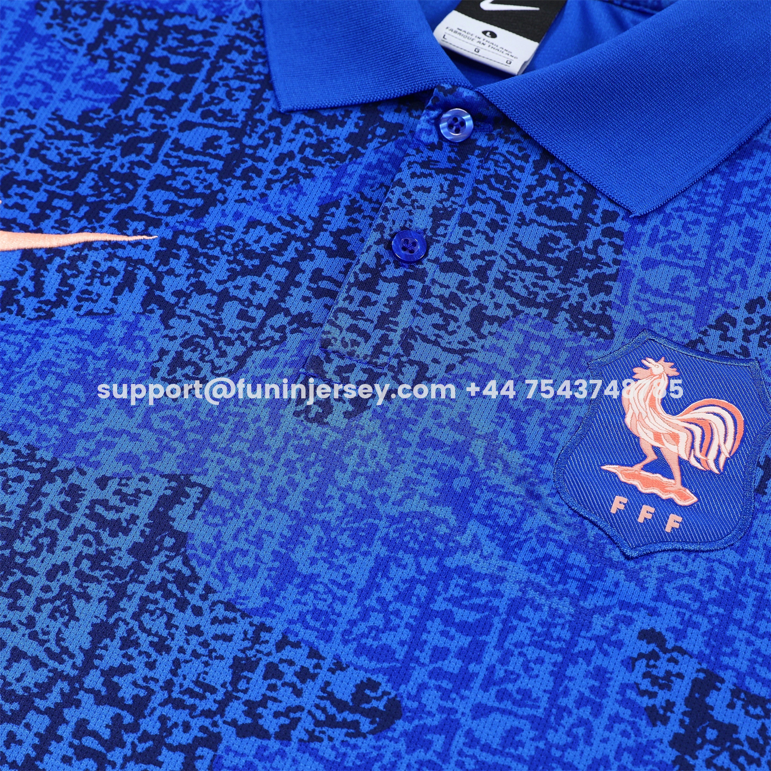 Funinjersey-France 25-26 POLO Short-Sleeve Training Set - Ocean Blue Top and Dark Blue Pants