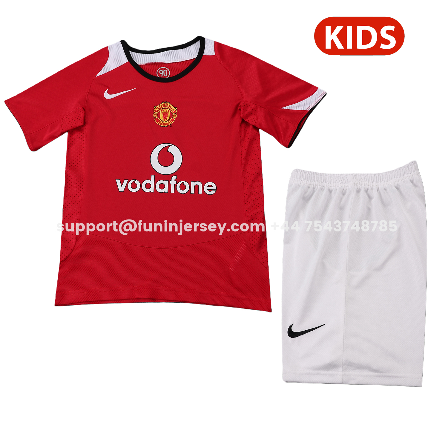 Funinjersey-Retro Manchester United 2005-06 Home Kids Kit