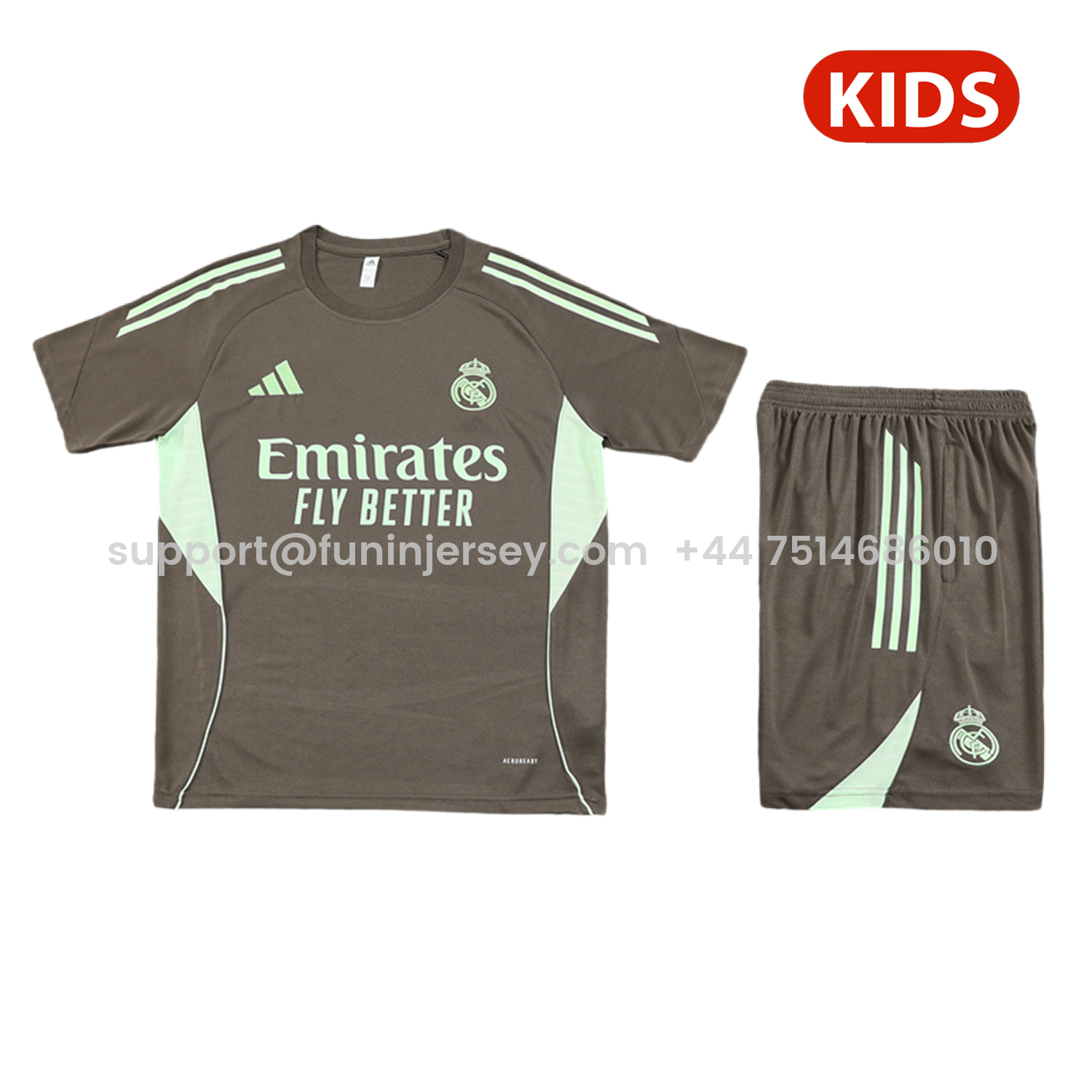 Funinjersey-Real Madrid 25-26 Kids Short-Sleeve Training Set - Dark Khaki Top and Shorts