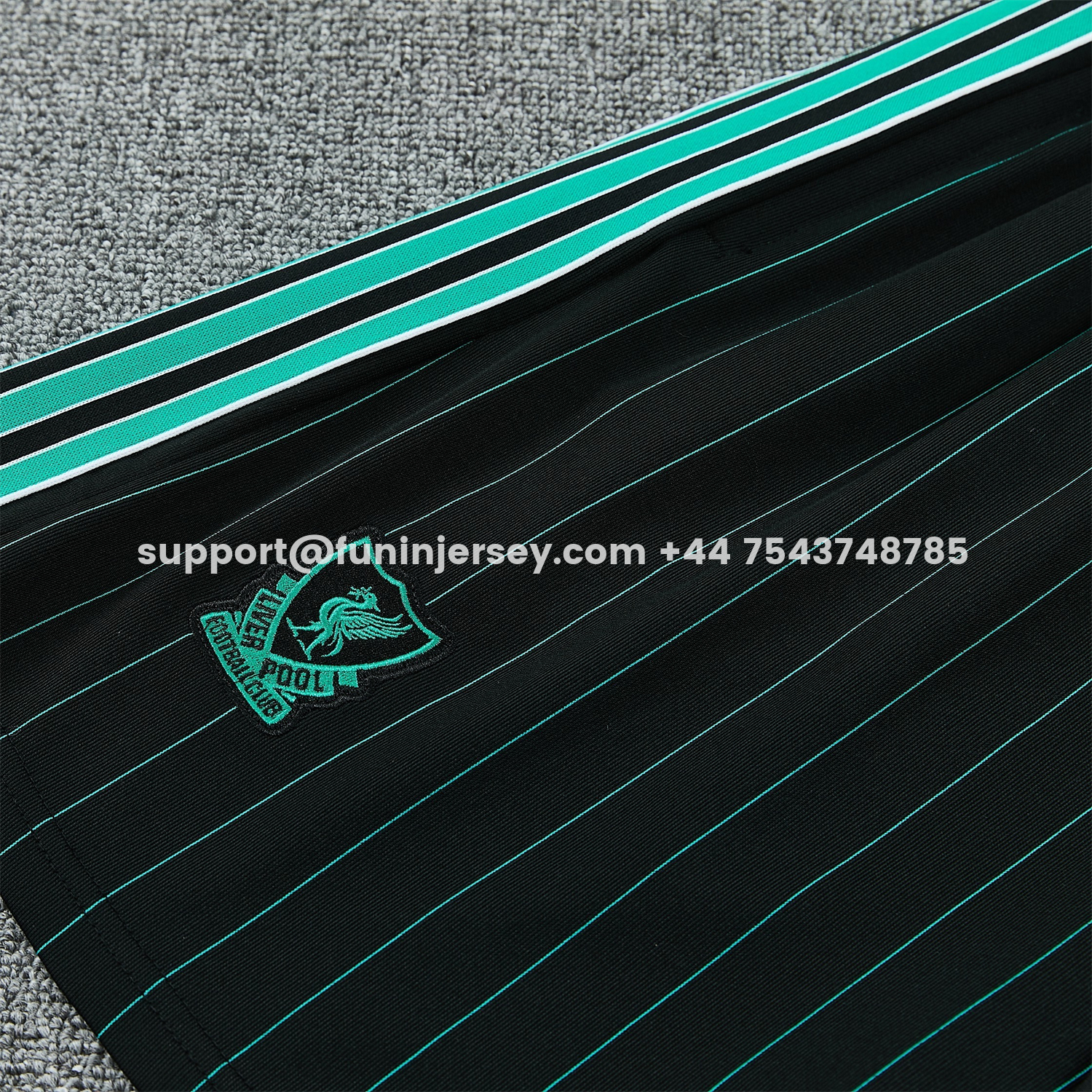 Funinjersey-Liver.pool 25-26 Retro Style Vest Training Set - Black With Turquoise Stripes Top & Pants