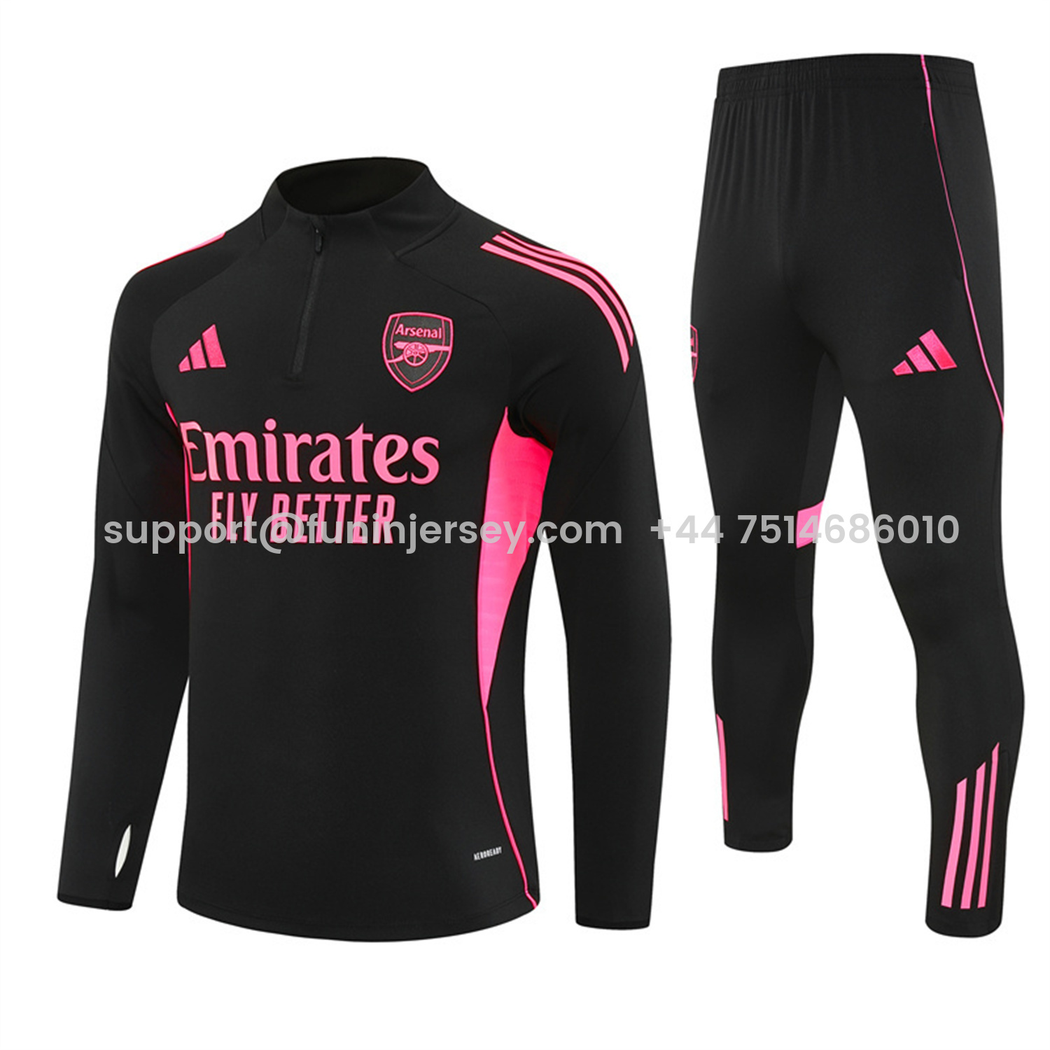 Funinjersey-Arsenal 25-26 Long Sleeve Training Set - Pink Logo Black Top & Black Pants