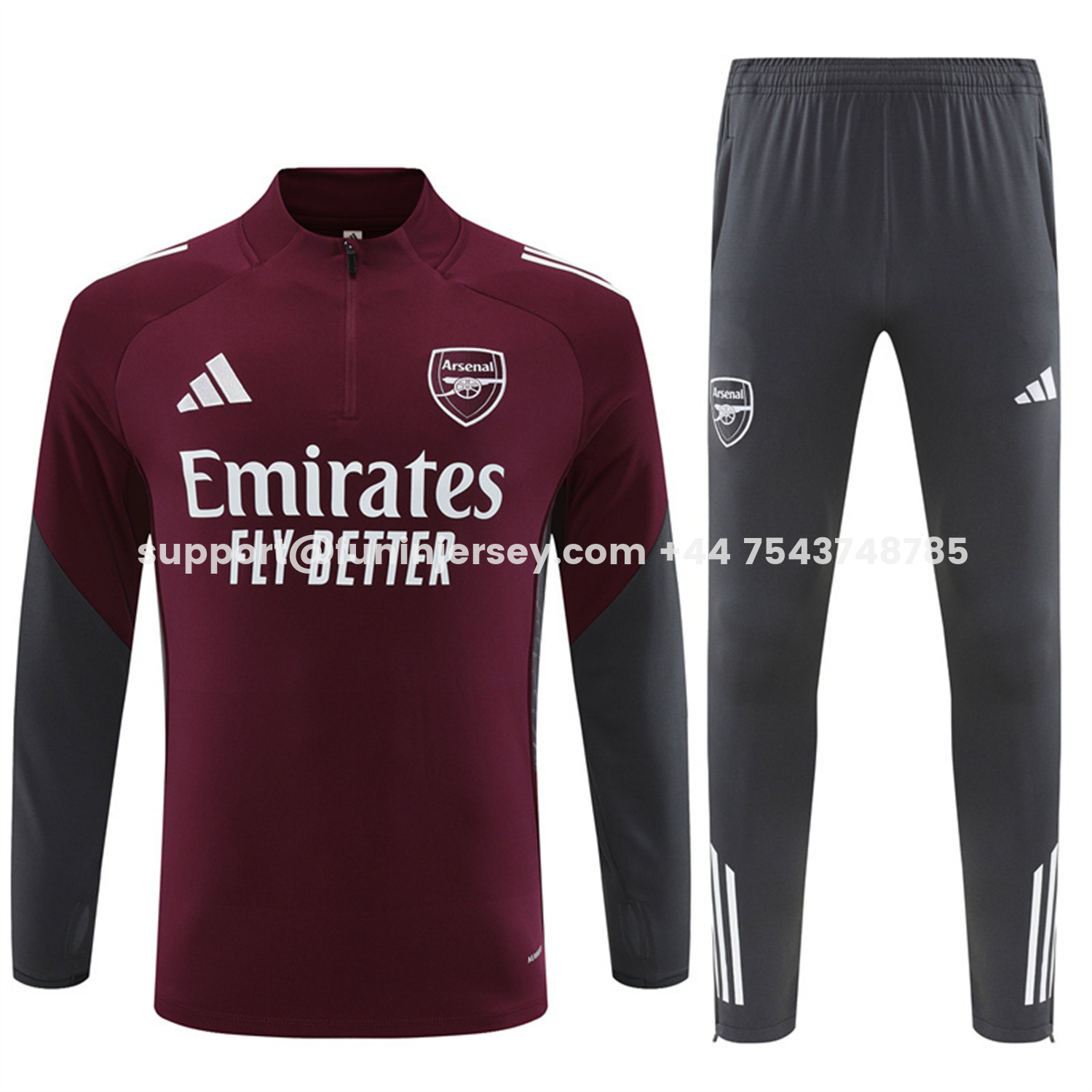 Funinjersey-Arsenal 25-26 Long Sleeve Training Set - Wine Red Top & Grey Pants