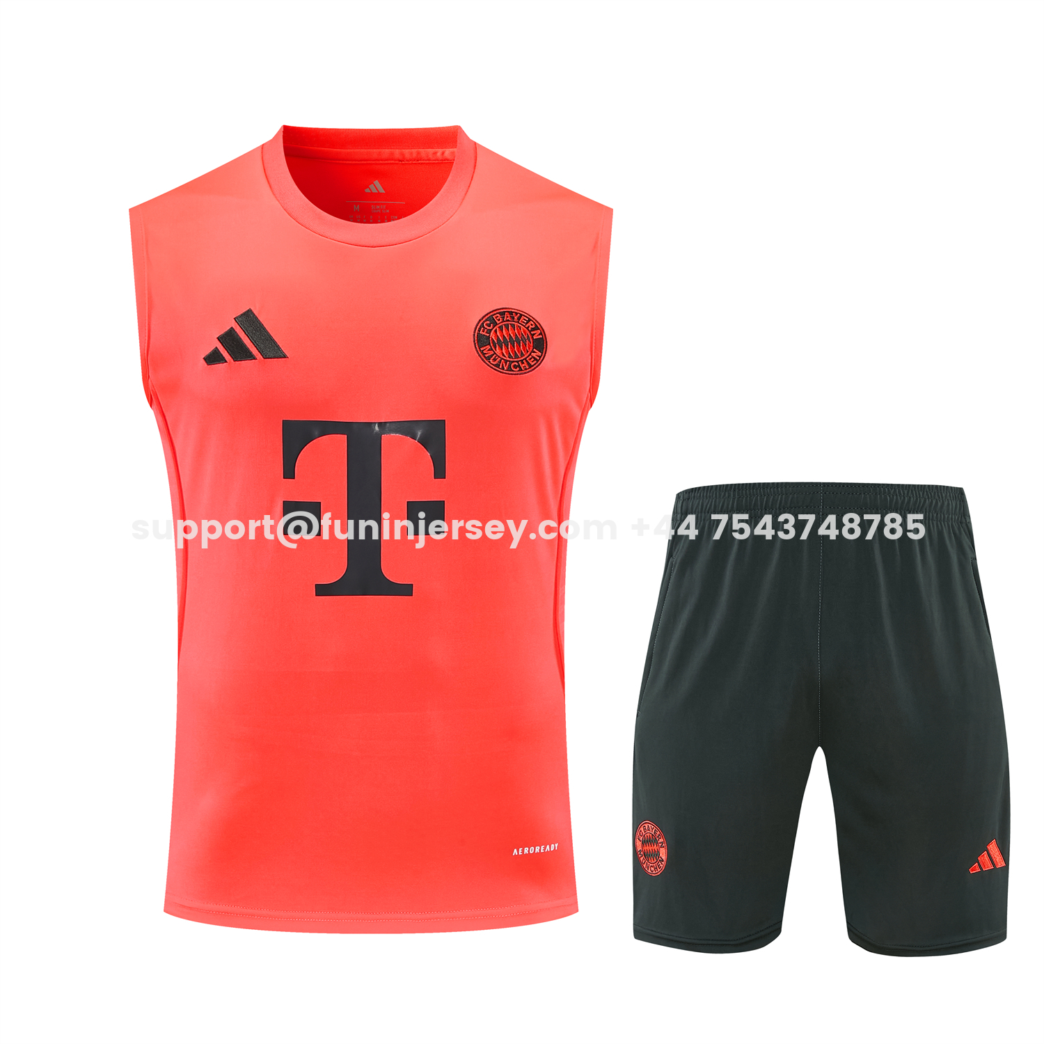 Funinjersey-Bayern Munich 25-26 Vest Training Set - Coral With Black Accents Top & Black With Coral Accents Pants
