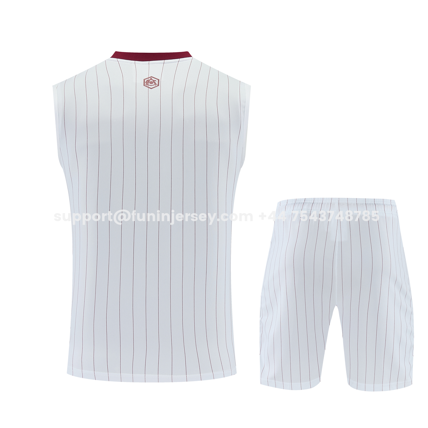 Funinjersey-Arsenal 25-26 Retro Style Vest Training Set - White With Burgundy Stripes And Collar Top & Pants