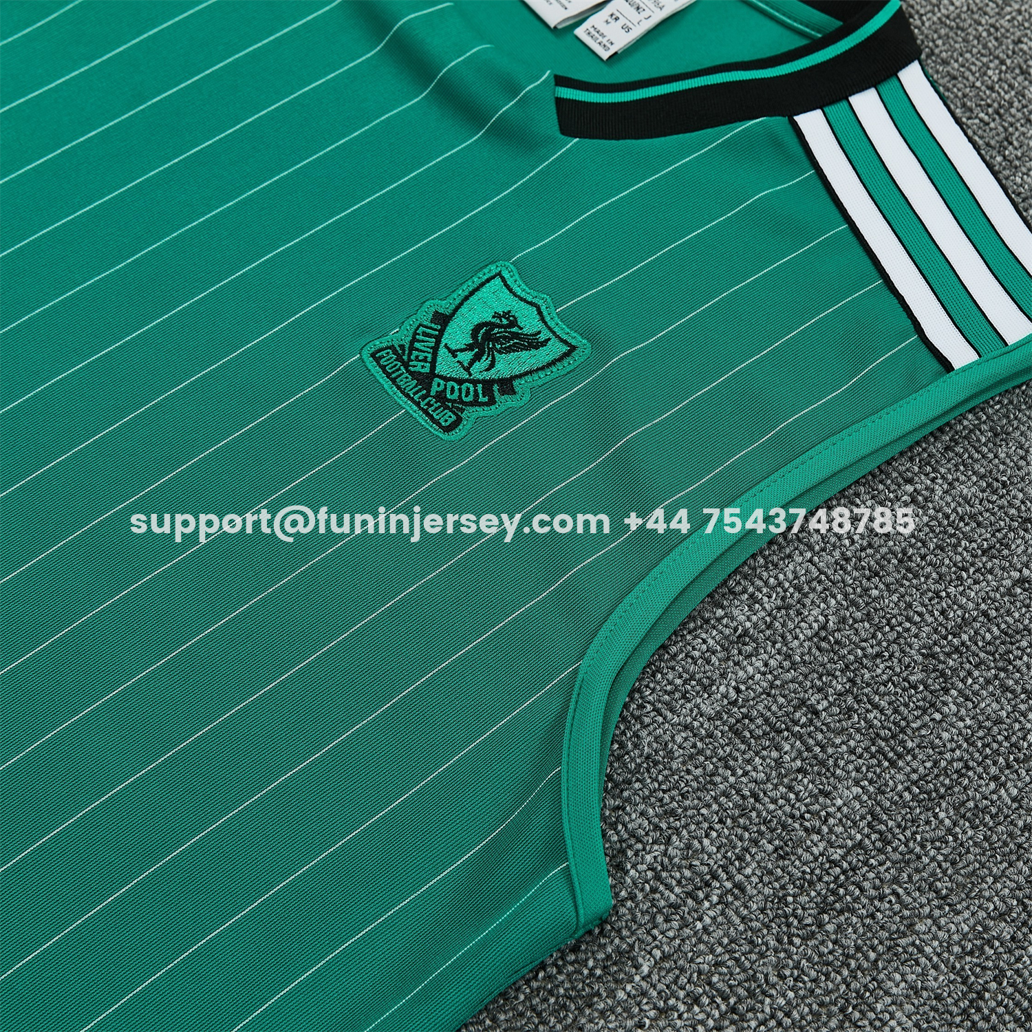 Funinjersey-Liver.pool 25-26 Retro Style Vest Training Set - Green With White Stripes Top & Pants