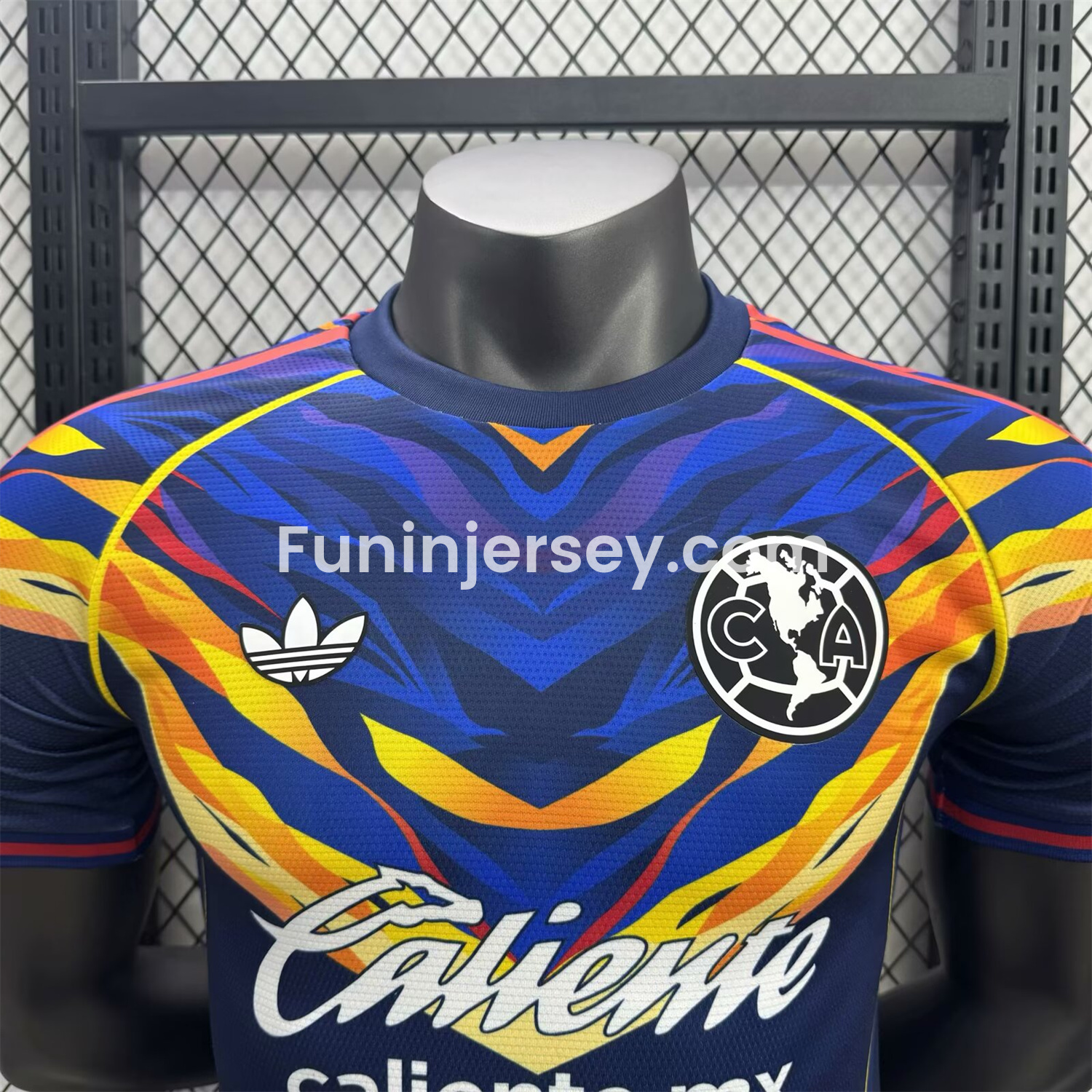 Funinjersey-Club América 25-26 V-Shaped Camouflage Pattern Deep Blue Jersey - Player Version
