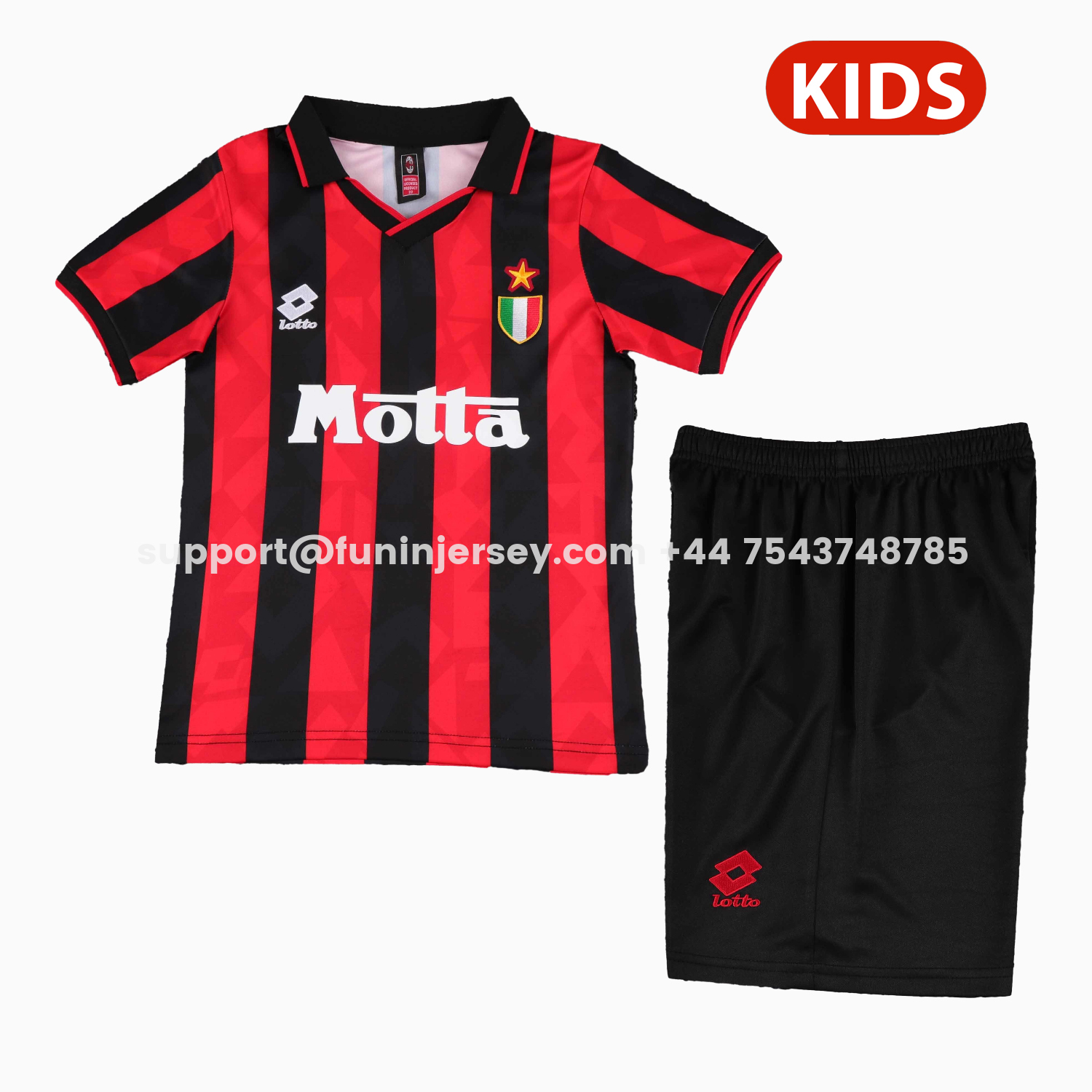 Funinjersey-Retro AC Milan 1993-94 Home Kids Kit