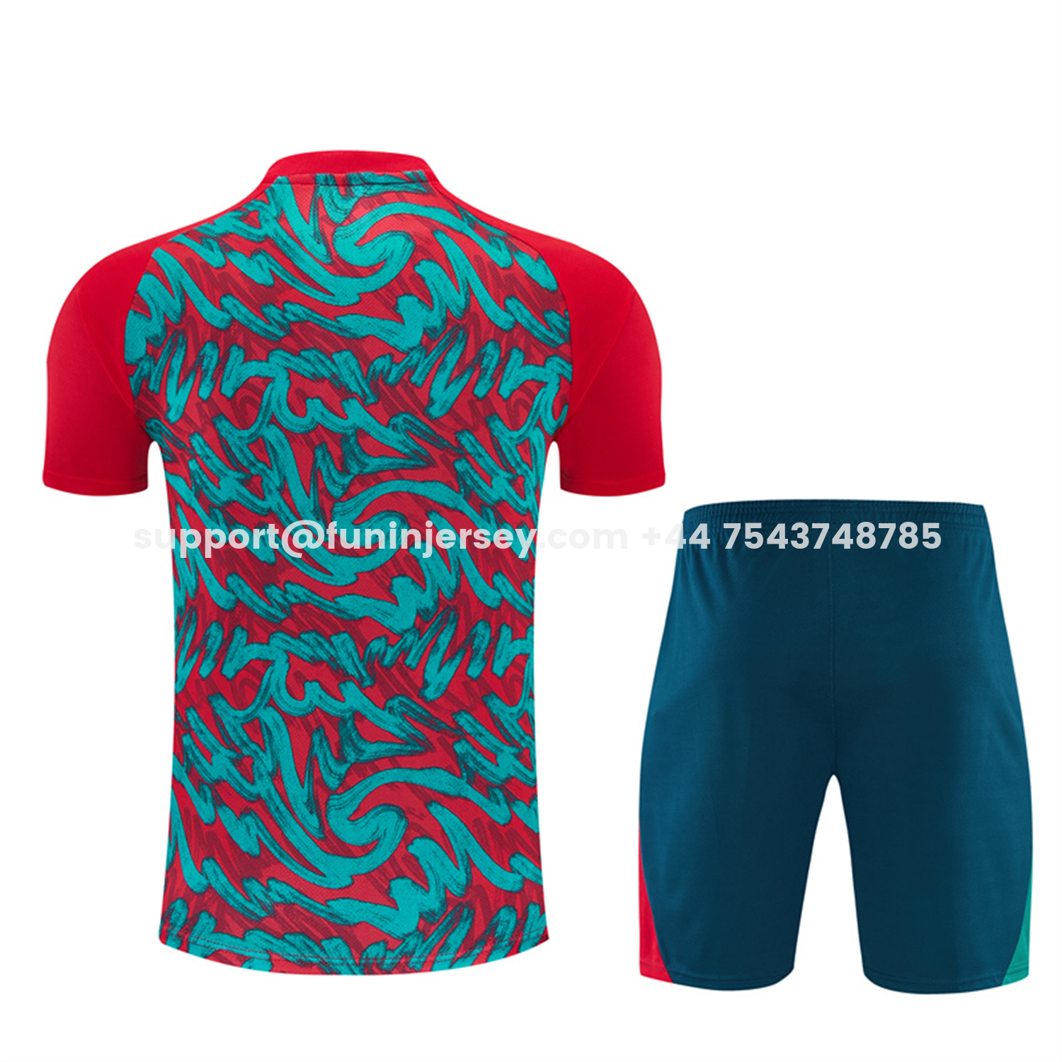 Funinjersey-Portugal 2026 Short-Sleeve Training Set - Red And Turquoise With A Swirling Pattern Top & Pants