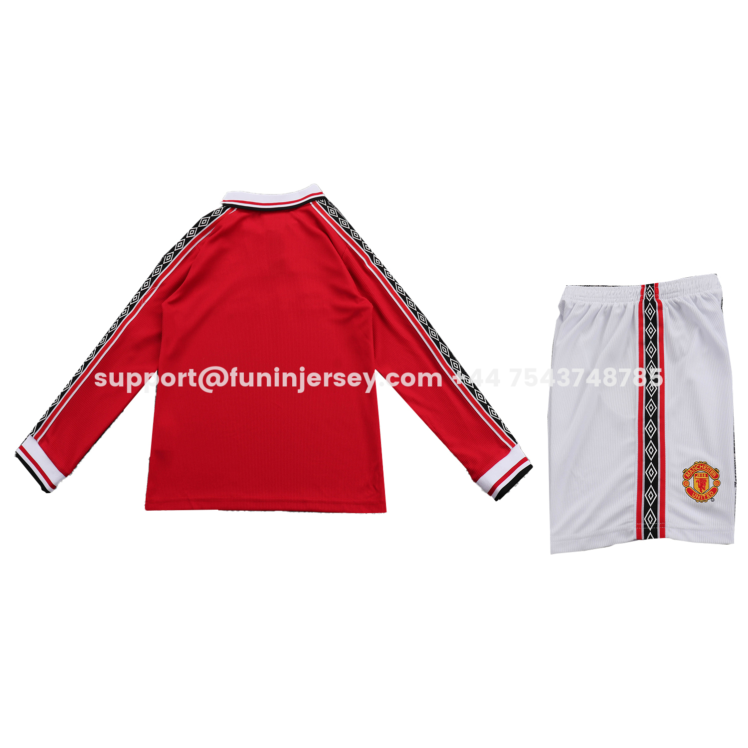 Funinjersey-Retro Manchester United 1998-99 Home Long Sleeves Kids Kit