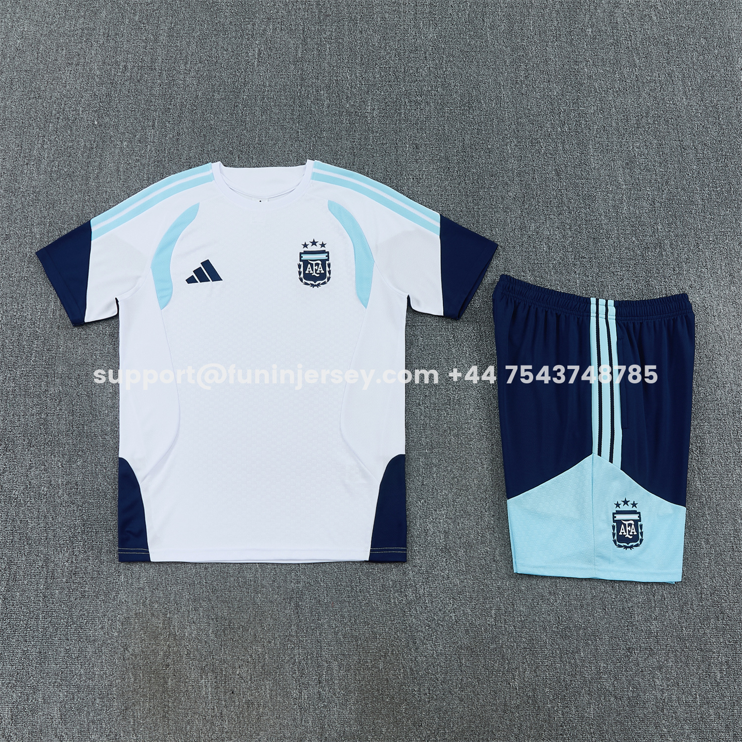 Funinjersey-Argentina 2026 Short-Sleeve Training Set - White Top and Dark Blue Shorts