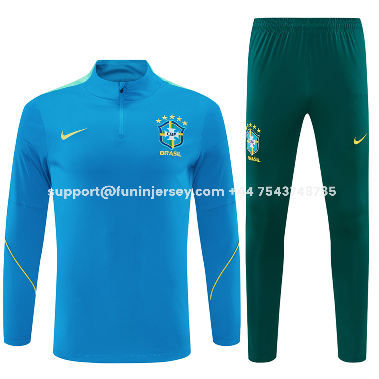 Funinjersey-Brazil 2026 Long Sleeve Training Set - Sky Blue Top & Dark Green Pants