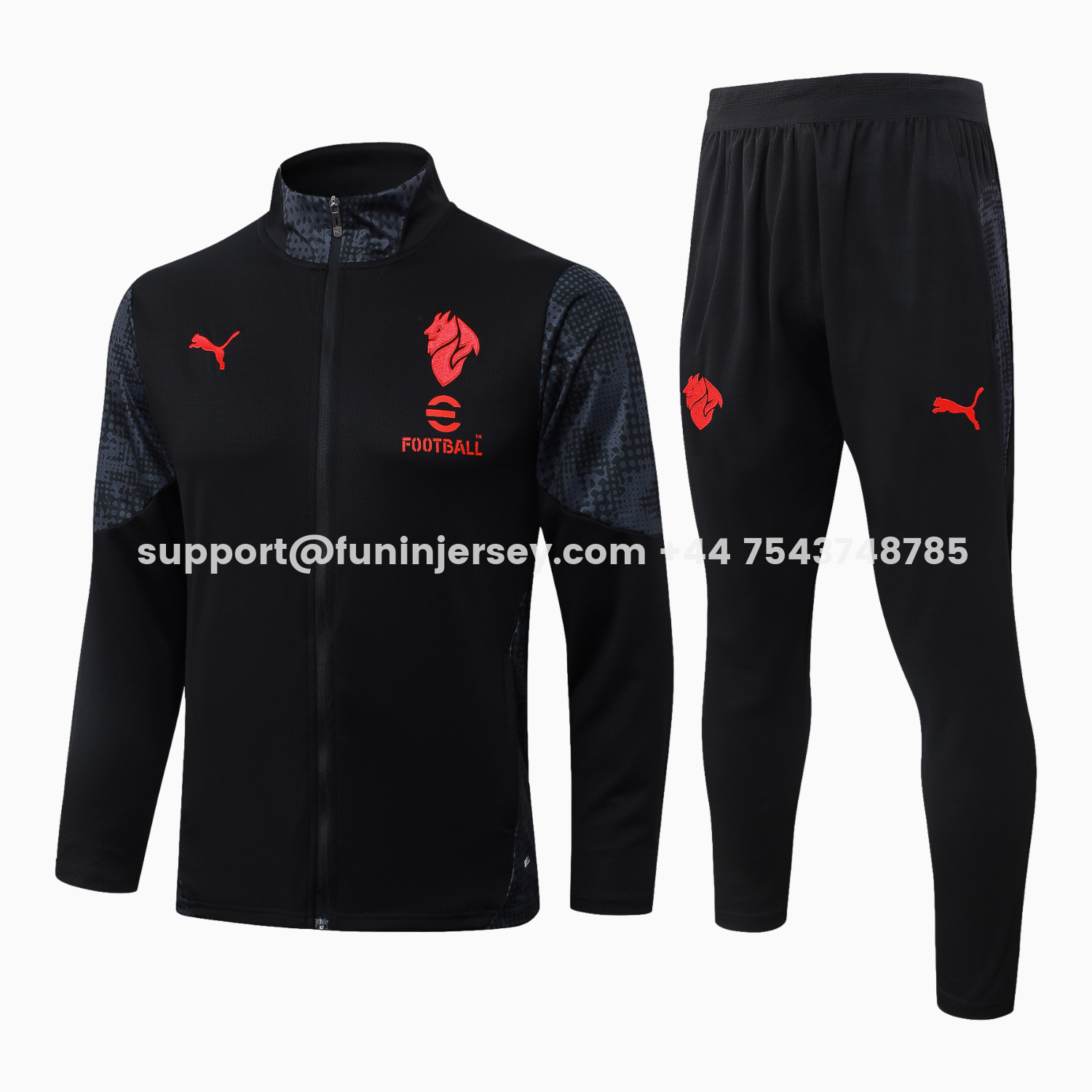 Funinjersey-AC Milan 25-26 Jacket Training Tracksuit - Little Devil Black top & Pants