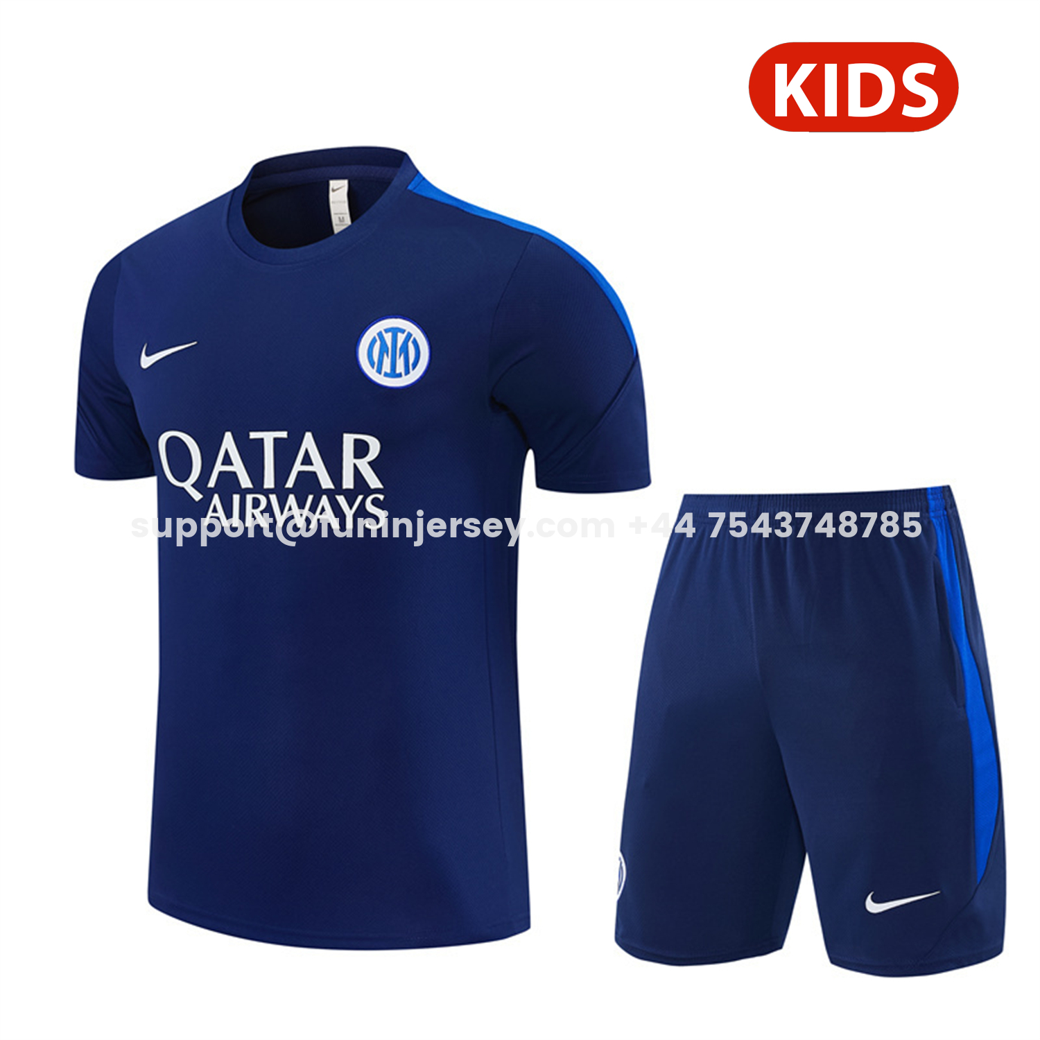 Funinjersey-Inter Milan 26-27 Short-Sleeve Kids Training Set - Deep Blue Top & Shorts