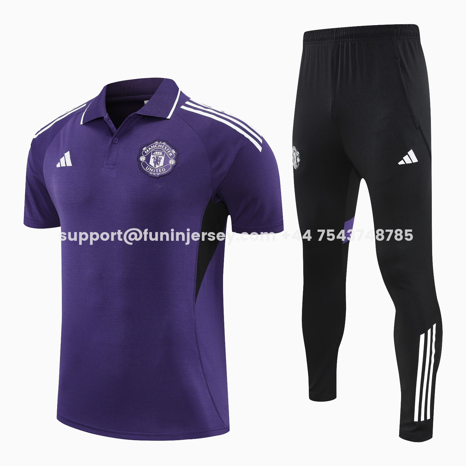 Funinjersey-Manchester United 25-26 POLO Short-Sleeve Training Set - Purple Top and Black Pants