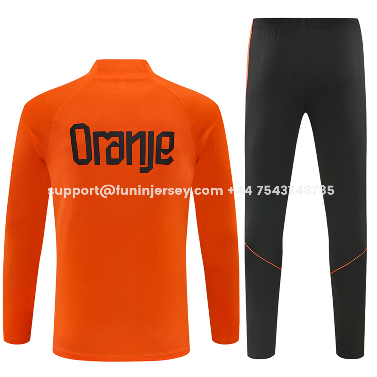 Funinjersey-Netherlands 2026 Kids Long Sleeves Training Set - Orange With Black Accents Top & Blue Pants