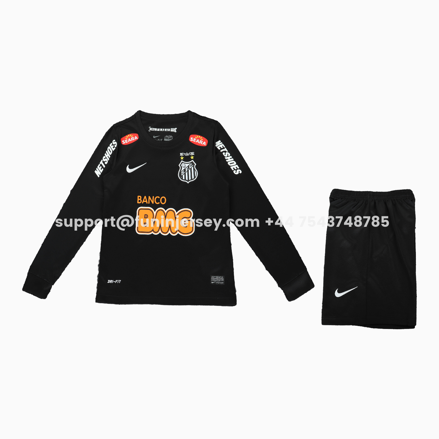 Funinjersey-Retro Santos 2012 Black Special Long Sleeves Kids Kit