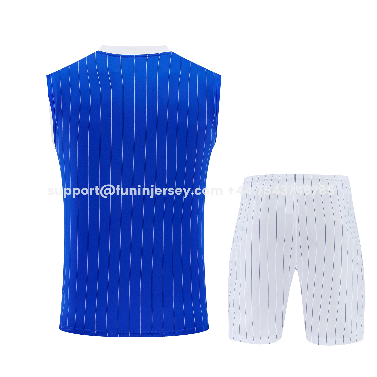 Funinjersey-C.H.E.L.S.E.A 25-26 Retro Style Vest Training Set - Blue Top & White With Blue Stripes Pants